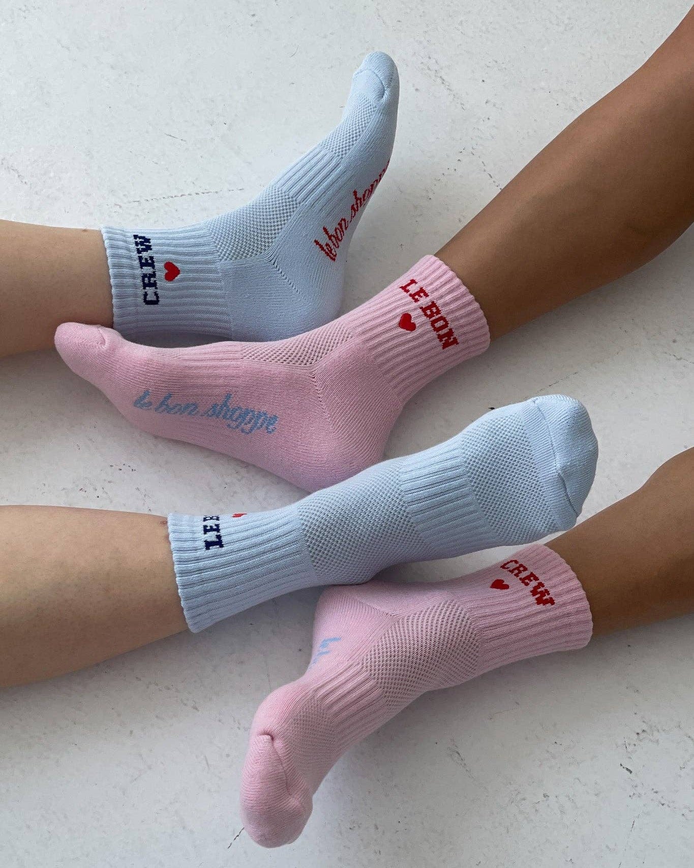 Embroidered Crew Socks in Sky Blue