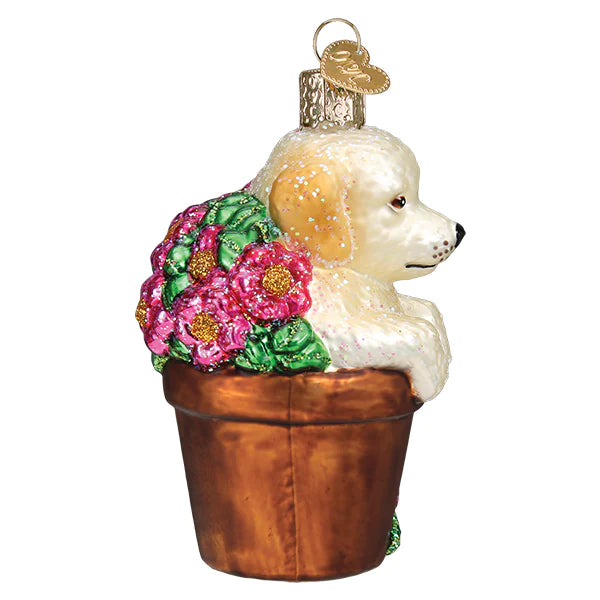 Puppy In Flower Pot Ornament