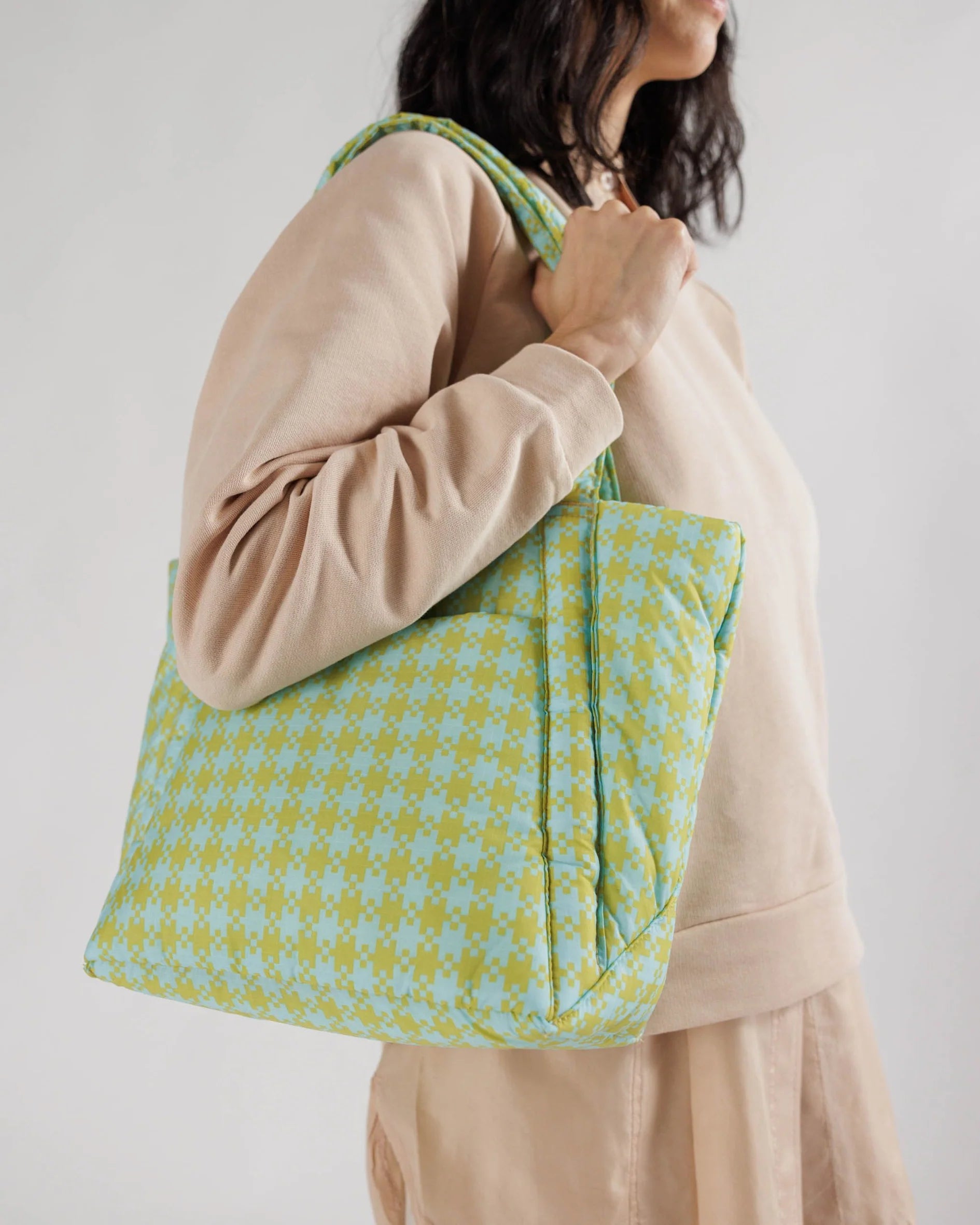 Puffy Mini Tote | Mint Pixel Gingham