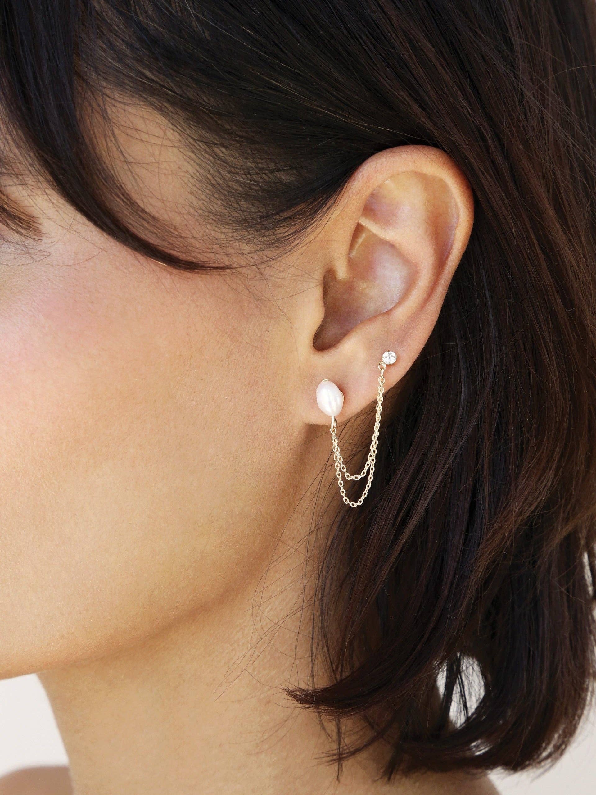 Double Piercing Freshwater Pearl Earrings