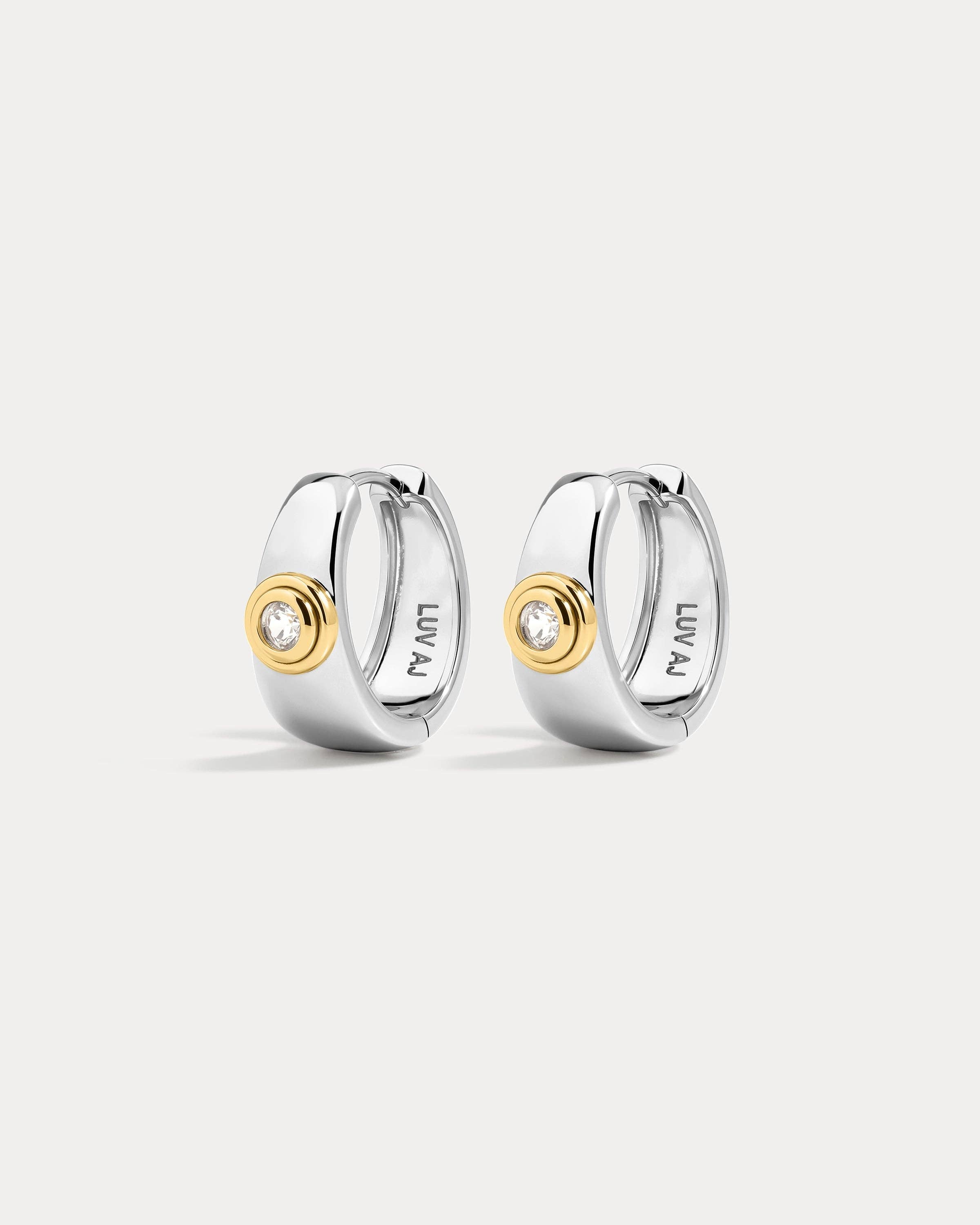 The Luna Bezel Hoops | Silver with Gold