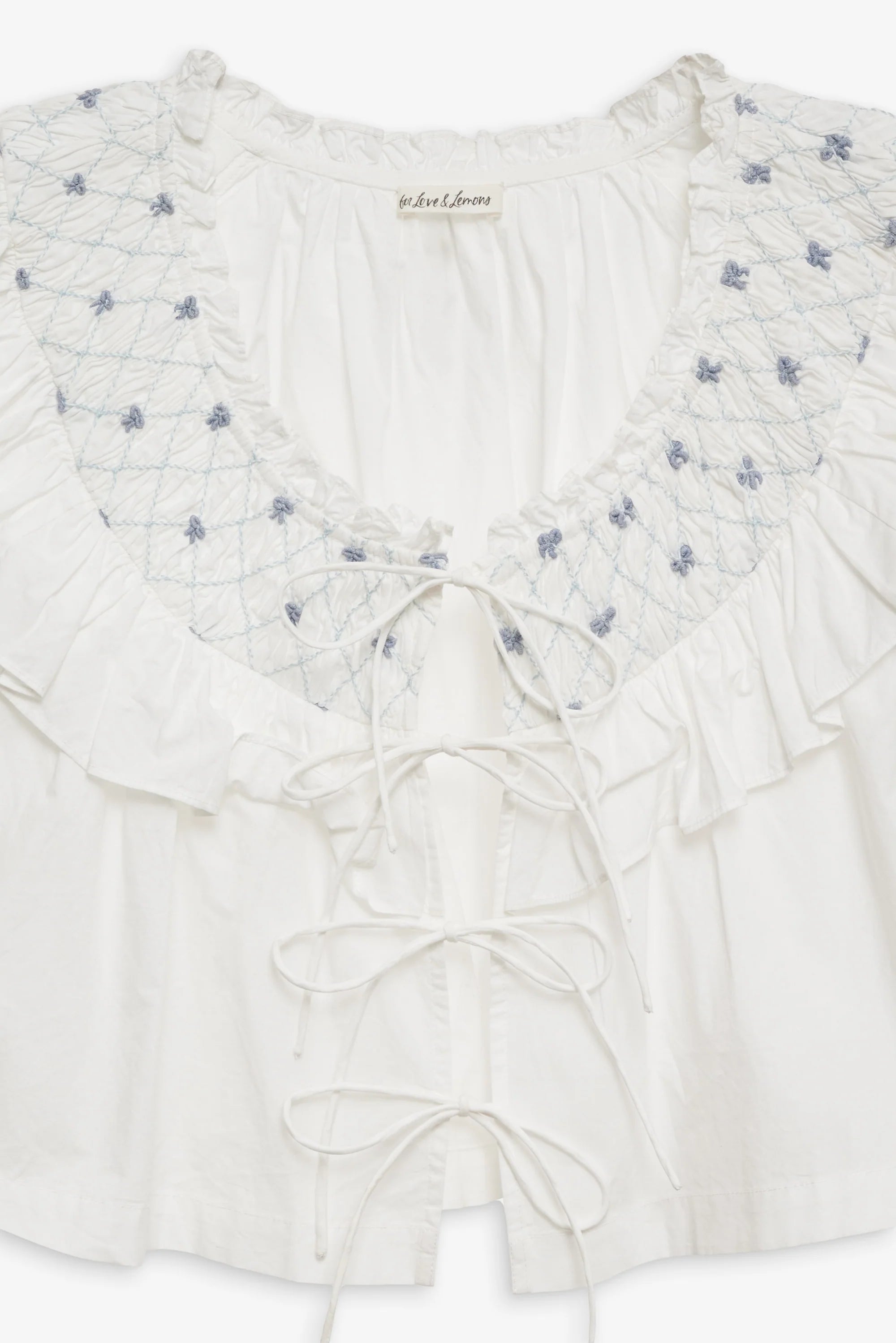 Birdie Bow Smocked Top | White