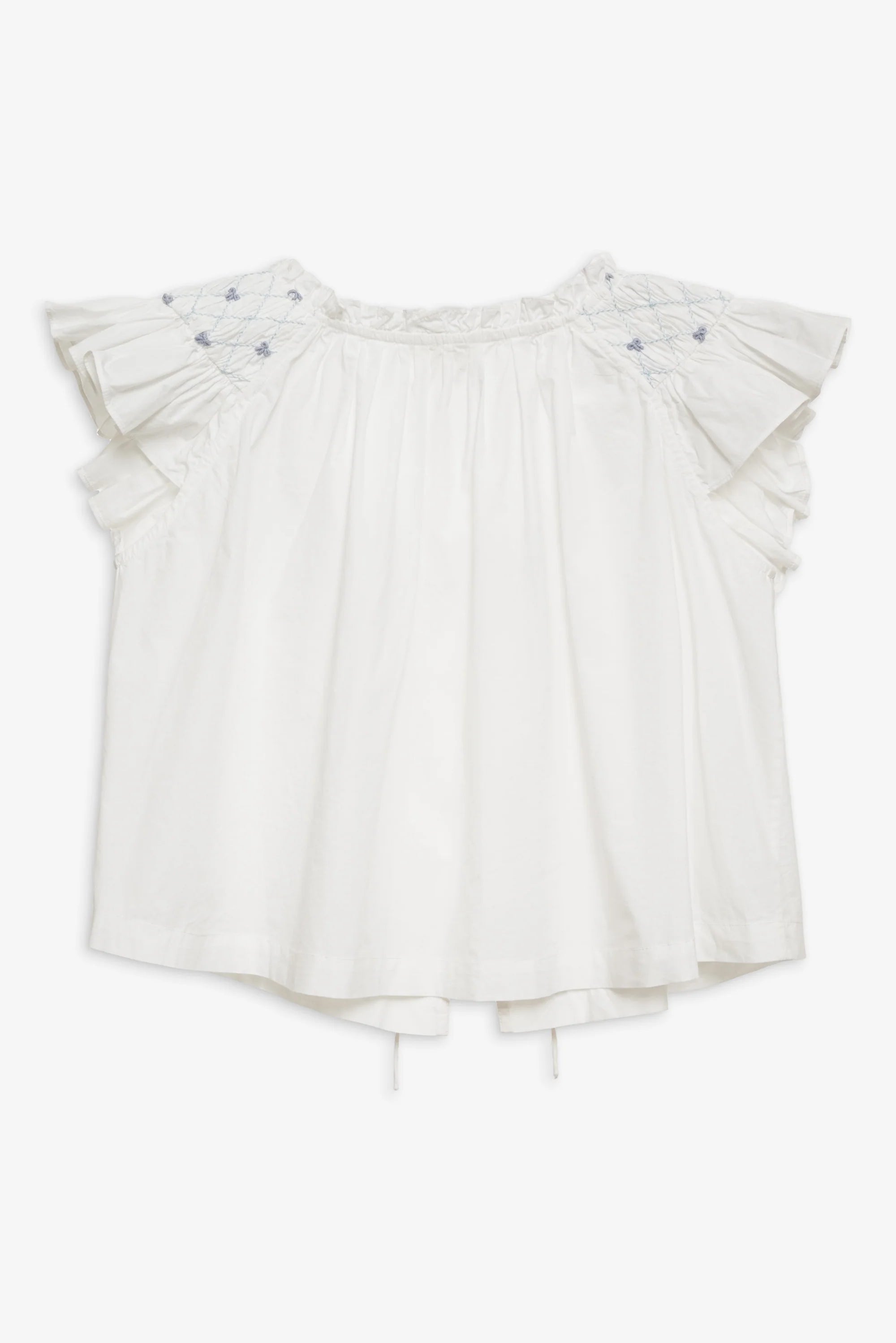 Birdie Bow Smocked Top | White