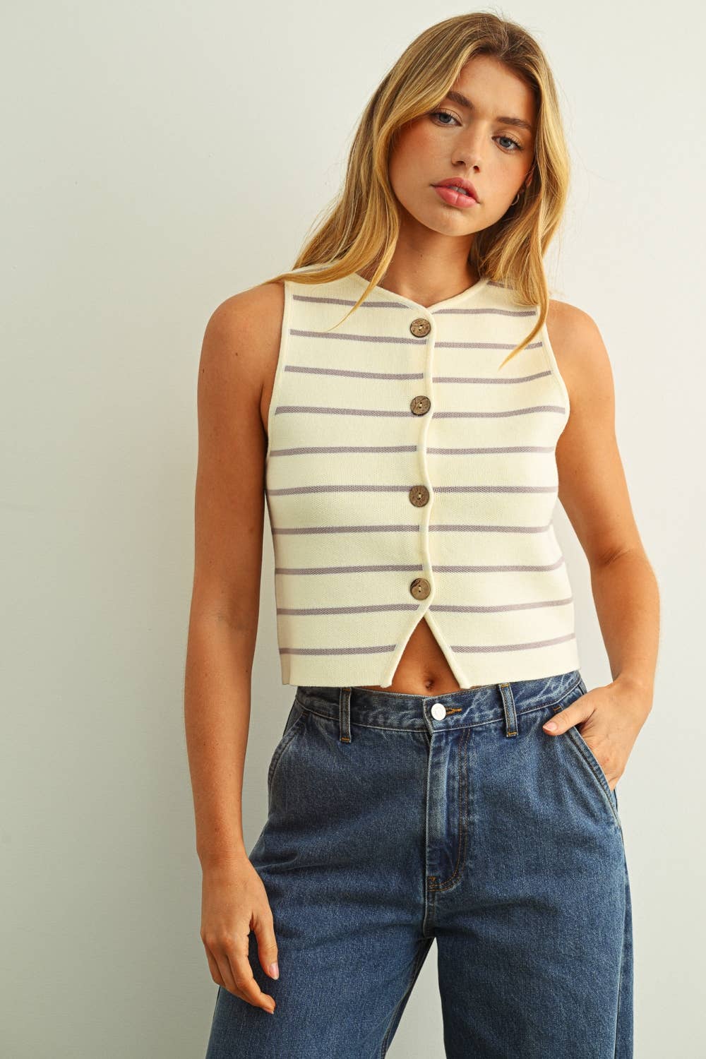 Striped Noa Button Front Knit Tank