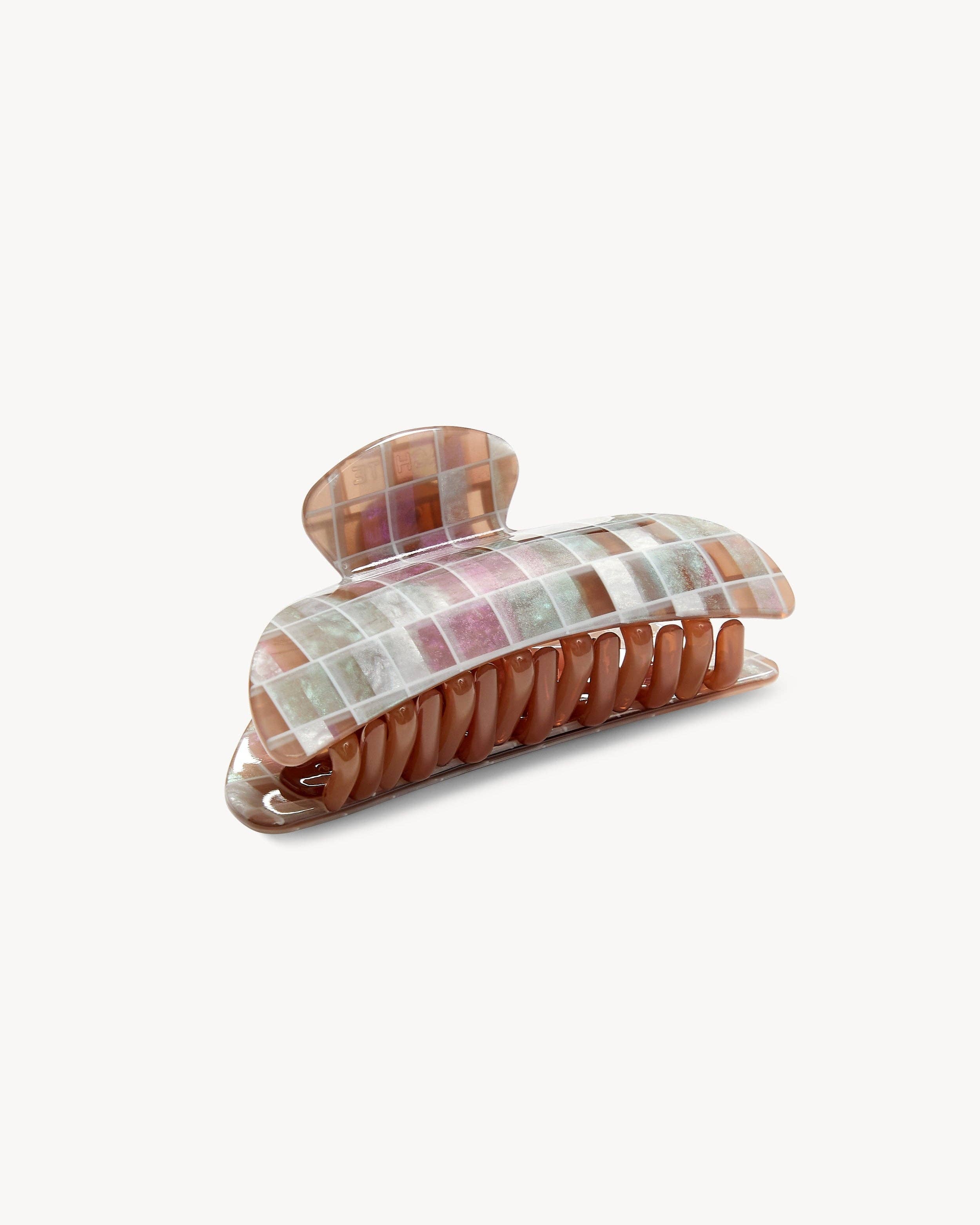 Midi Heirloom Claw in Brown Shell Checker