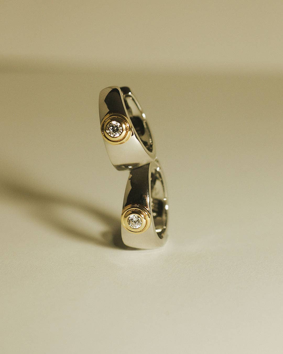 The Luna Bezel Hoops | Silver with Gold