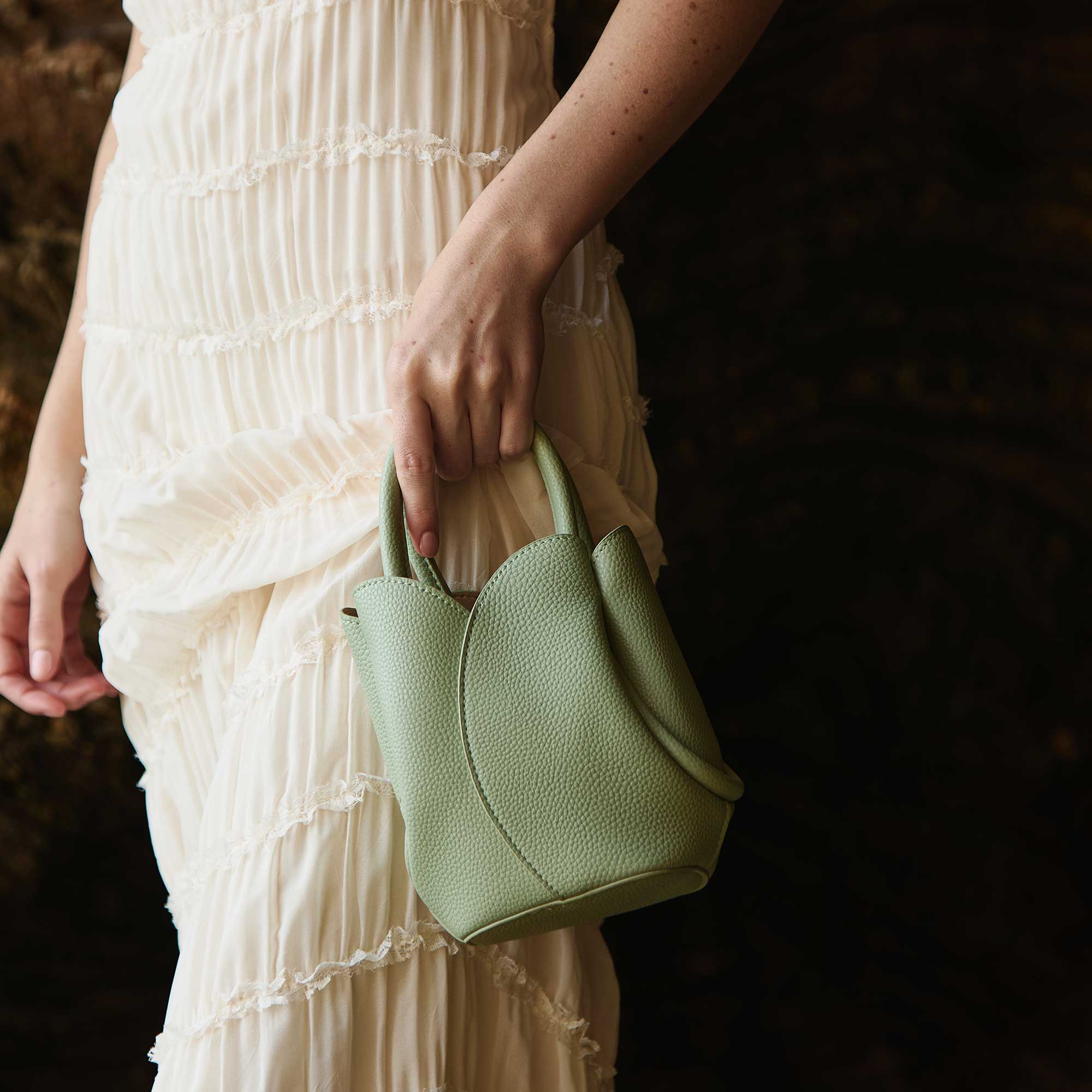 Tulip Mini Bone Recycled Vegan Leather Top Handle Bag
