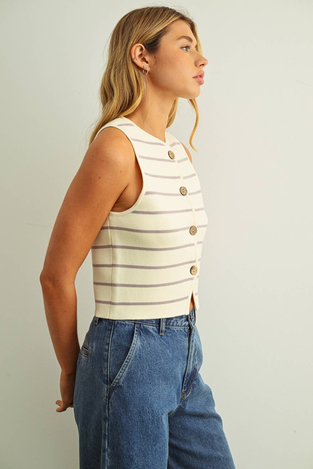 Striped Noa Button Front Knit Tank