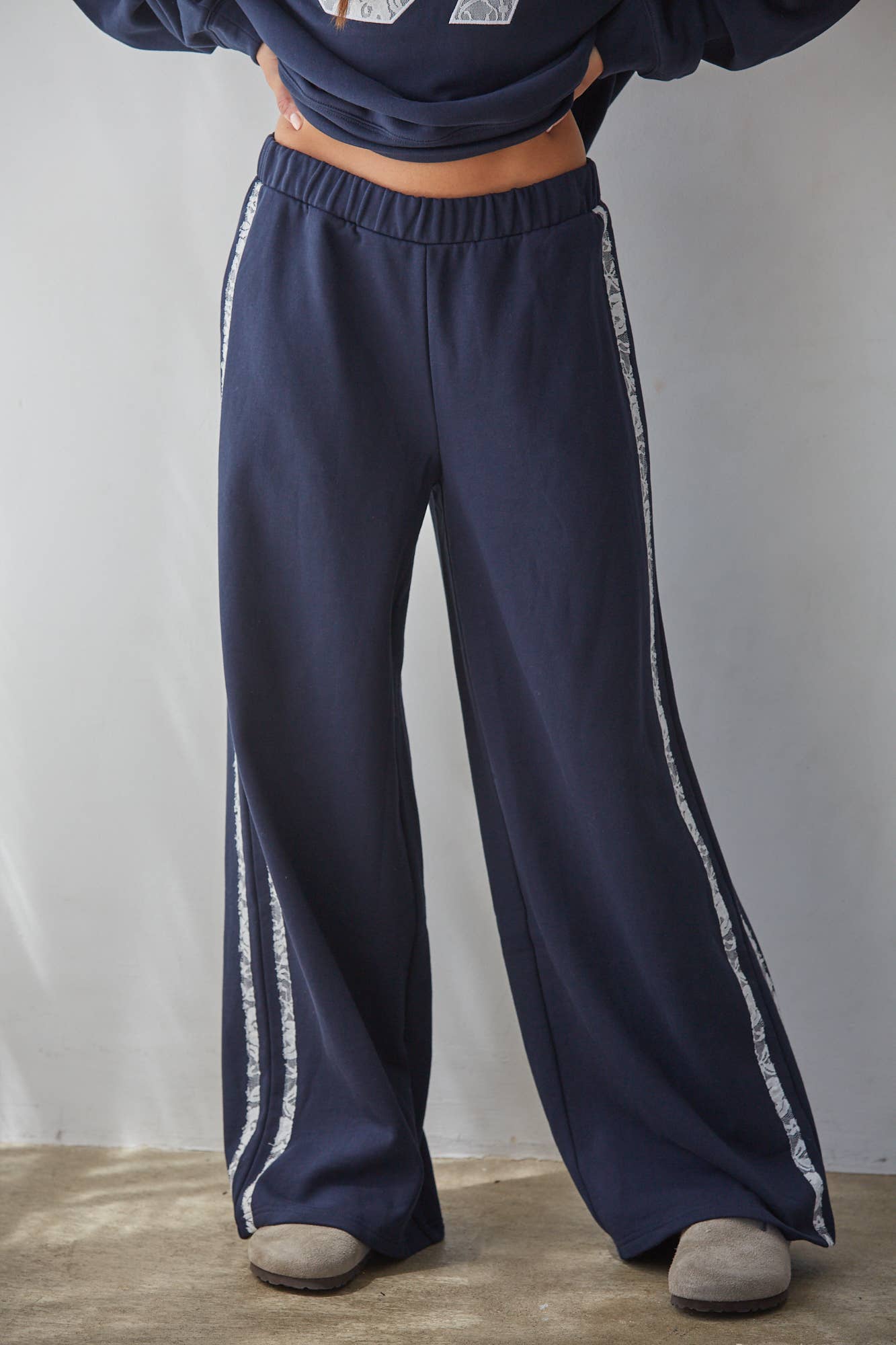Lace Stripe Wide Leg Lounge Pants