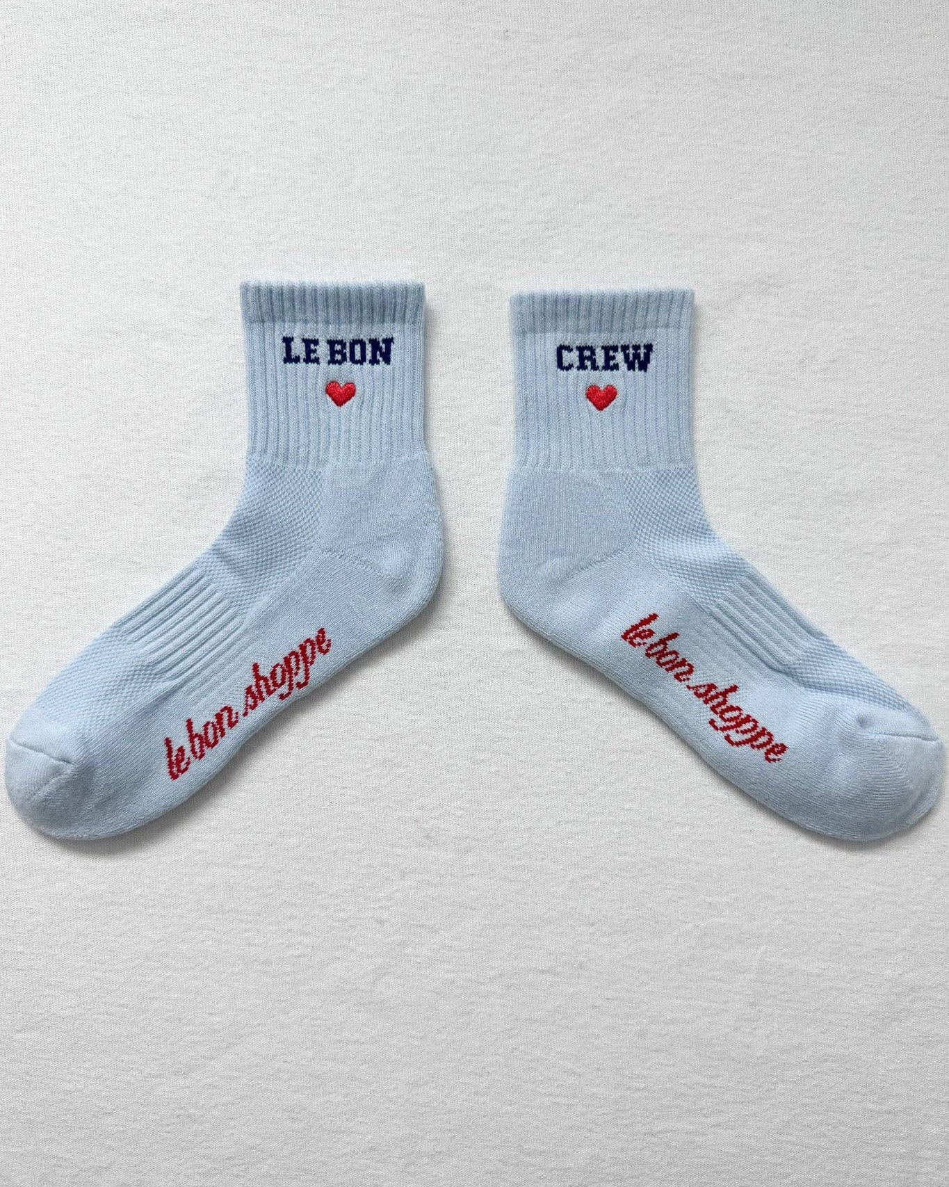 Embroidered Crew Socks in Sky Blue
