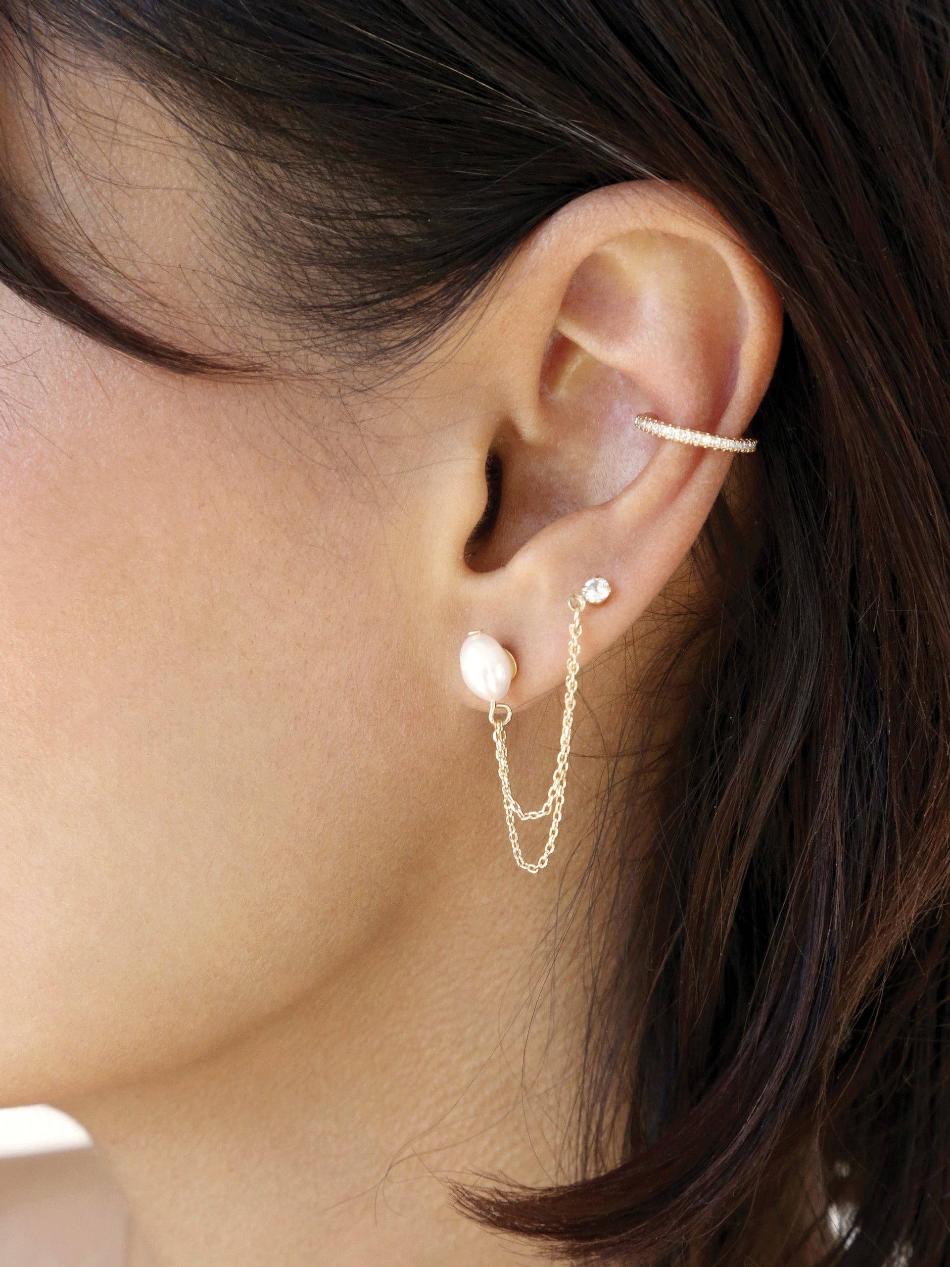Double Piercing Freshwater Pearl Earrings