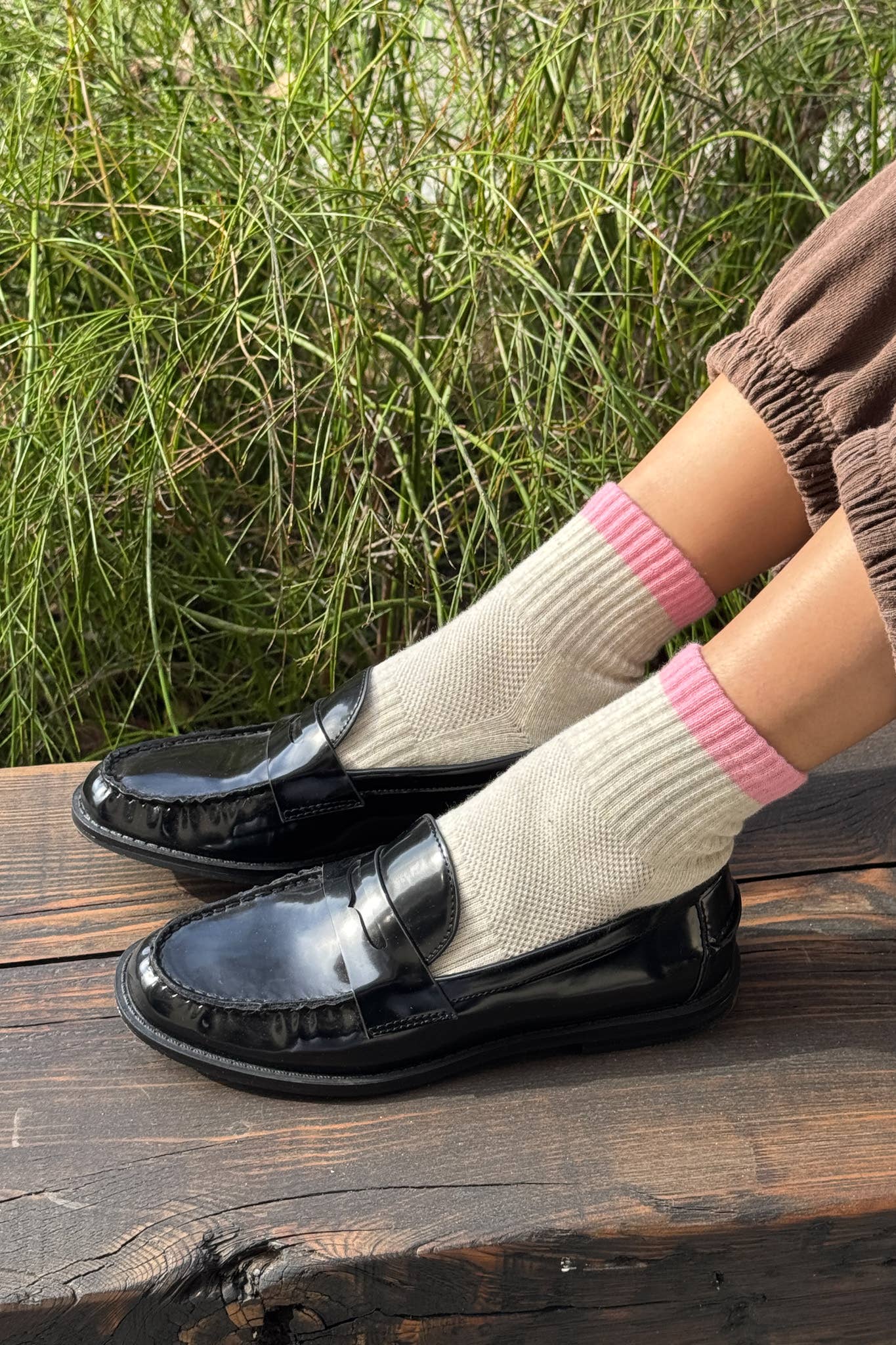 Color Block Girlfriend Socks in Grey Pink