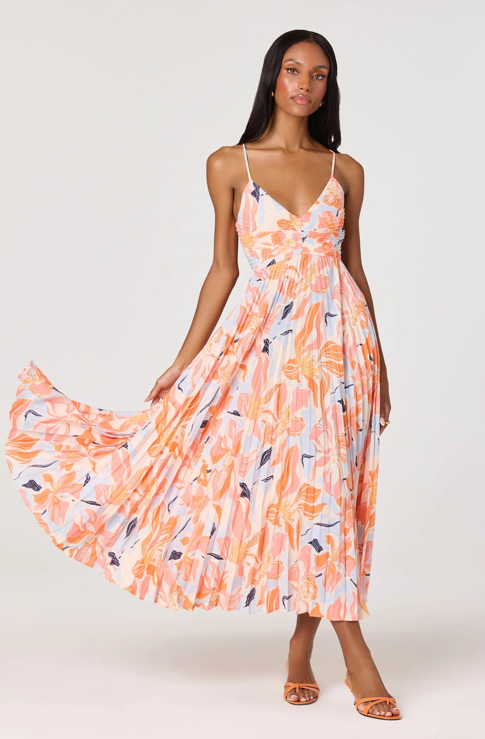 Blythe Floral Plisse Midi Dress | Orange Blue Floral