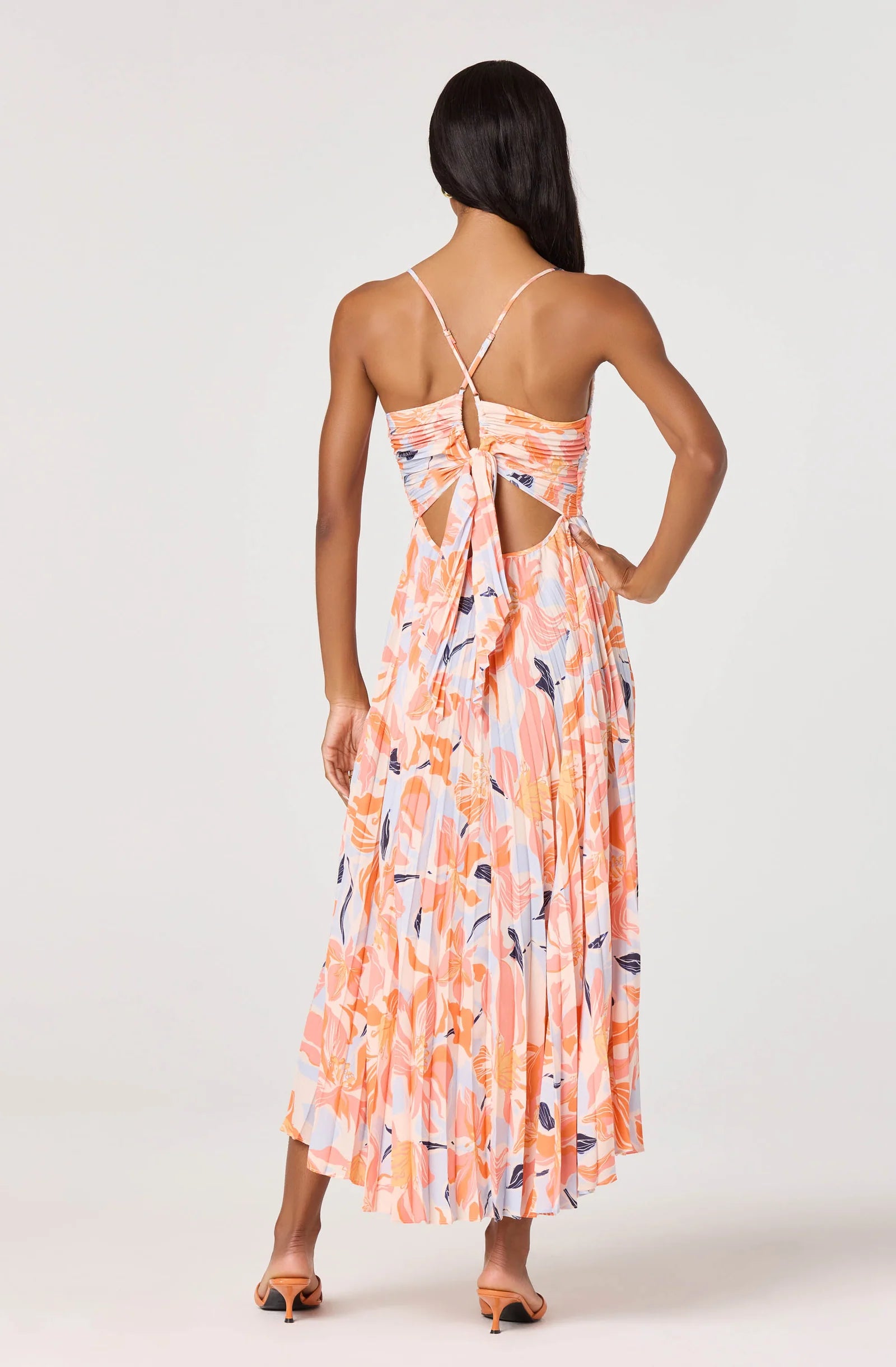 Blythe Floral Plisse Midi Dress | Orange Blue Floral