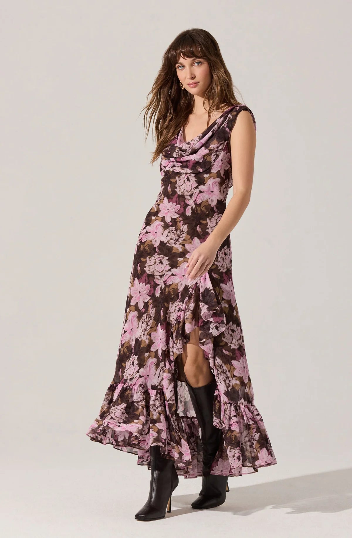 Cecilia Flora Cowl Neck Maxi Dress
