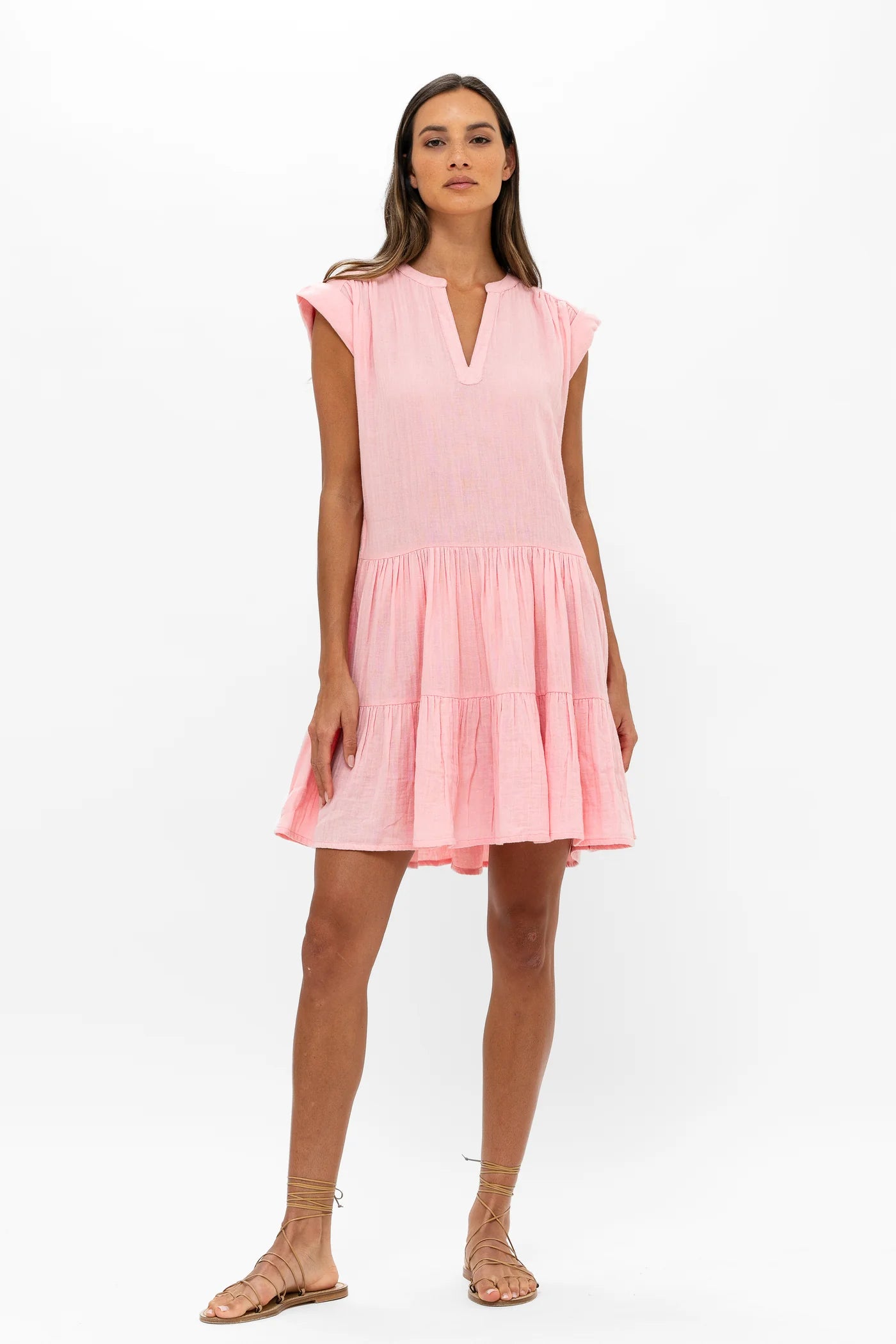 Roll Sleeve Dress in Bahama Pink