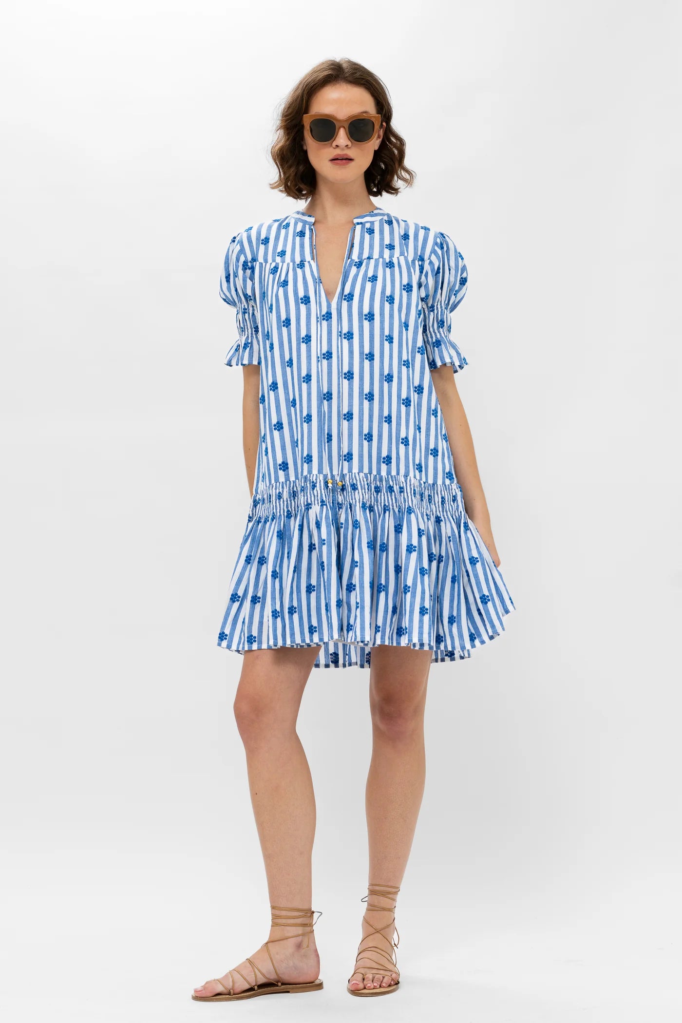 Smocked Drop Dress Mini in Capri Blue