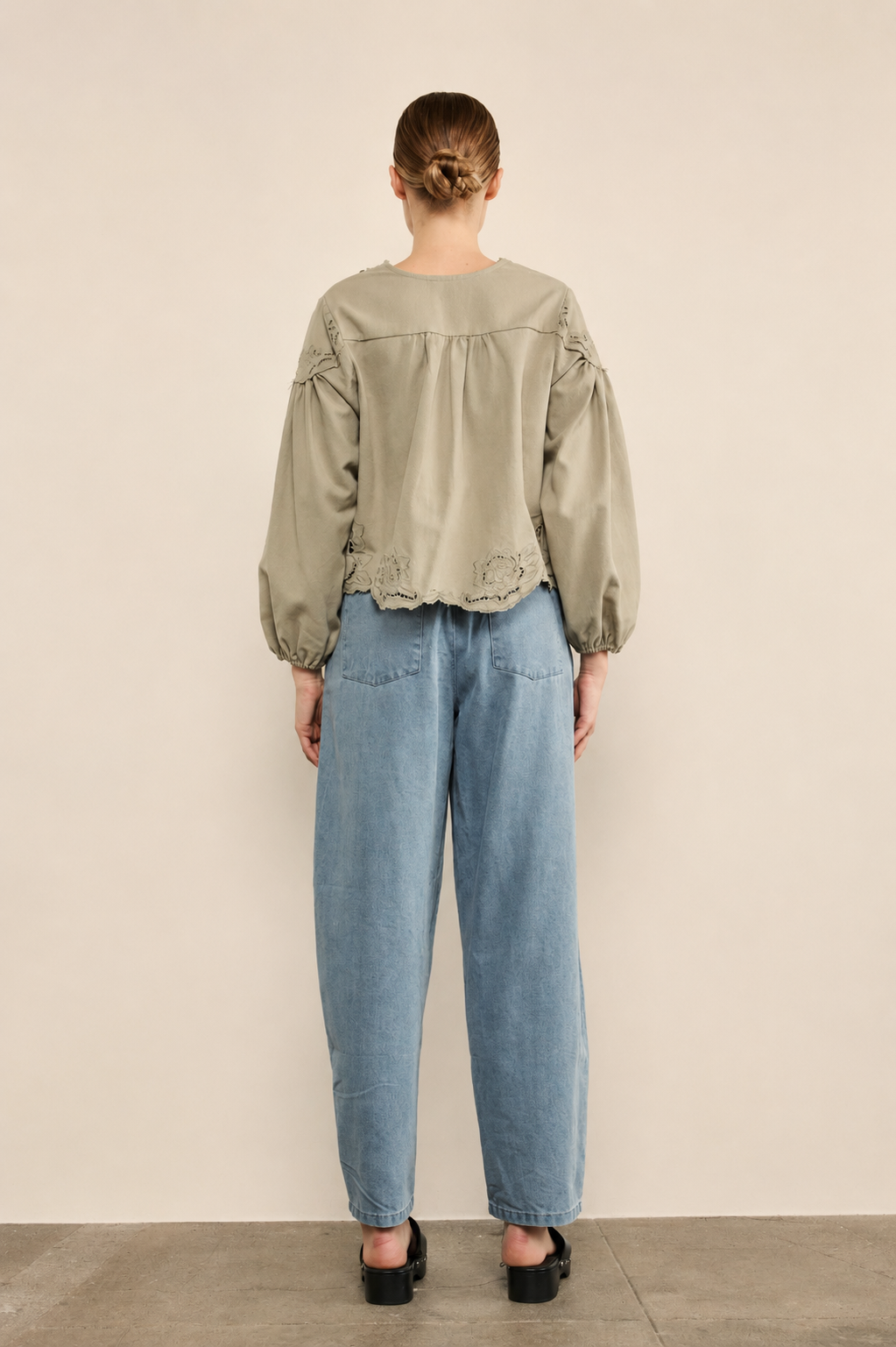 Embroidered Olive Denim Blouse