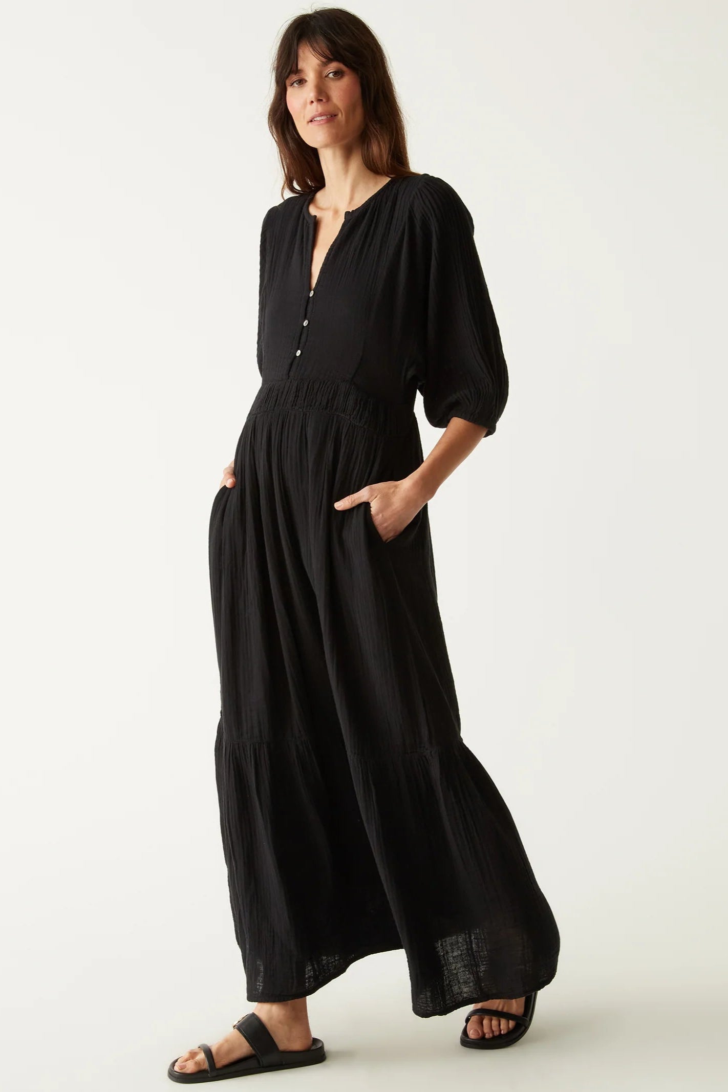 Felicity Gauze Maxi Dress in Black