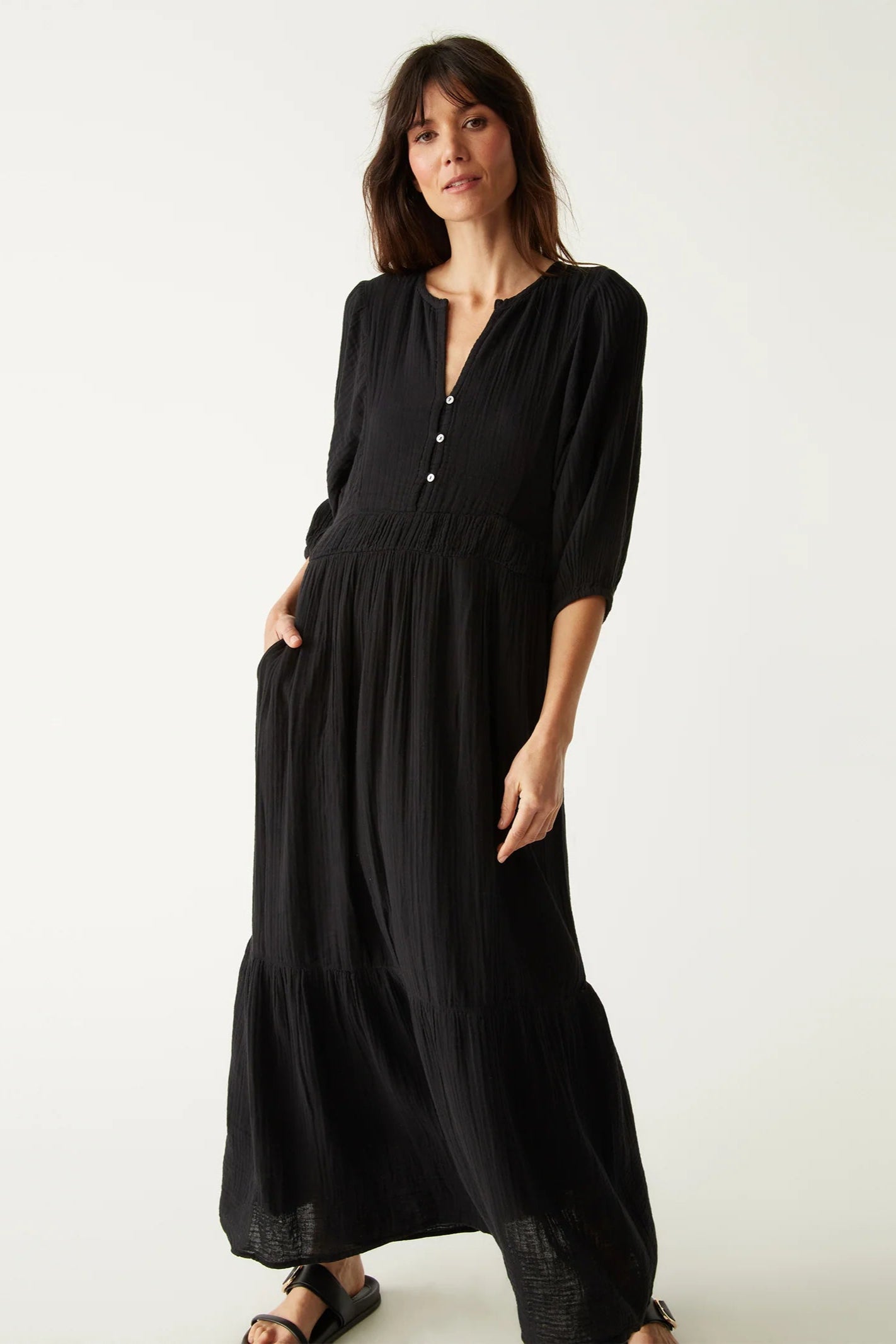 Felicity Gauze Maxi Dress in Black