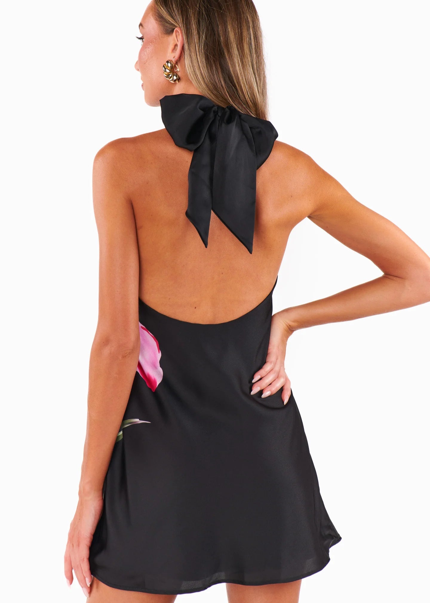 Jasmine Tie Mini Dress in Iris Luxe Satin
