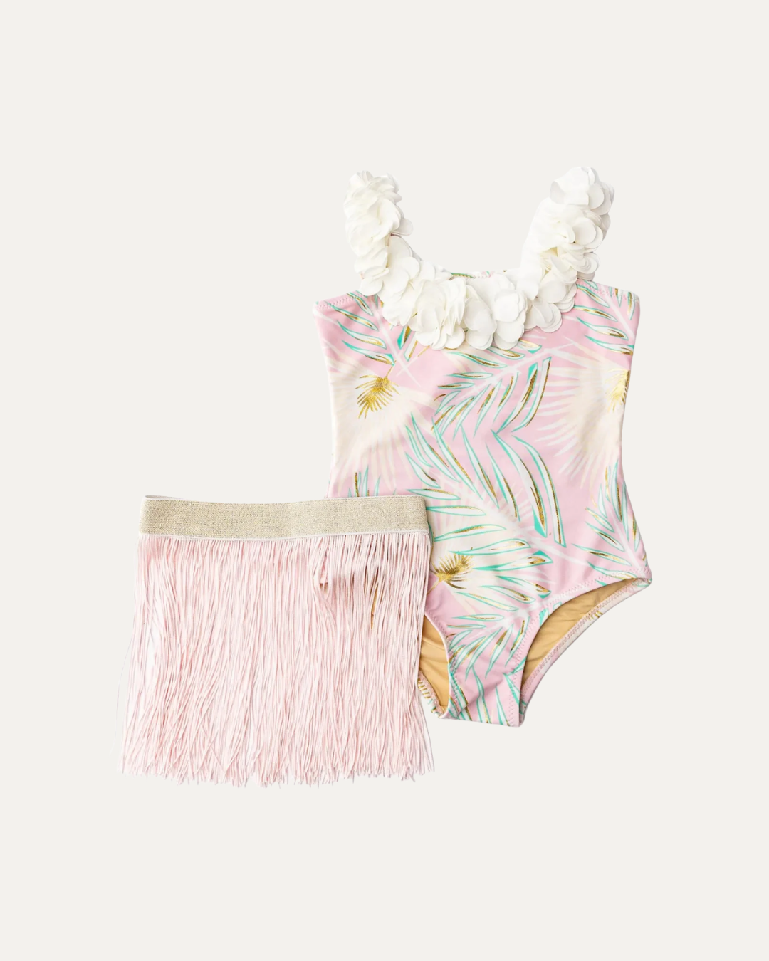 Girls Hula One Piece & Skirt Swim Set | Pink & Green Metallic