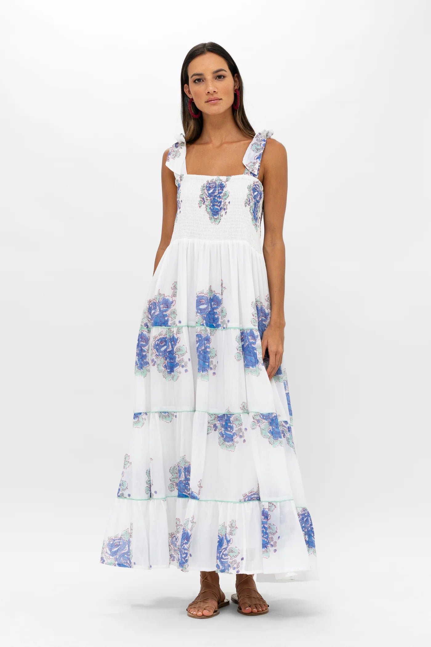 Smocked Wide Strap Maxi Dress in Portofino Aqua