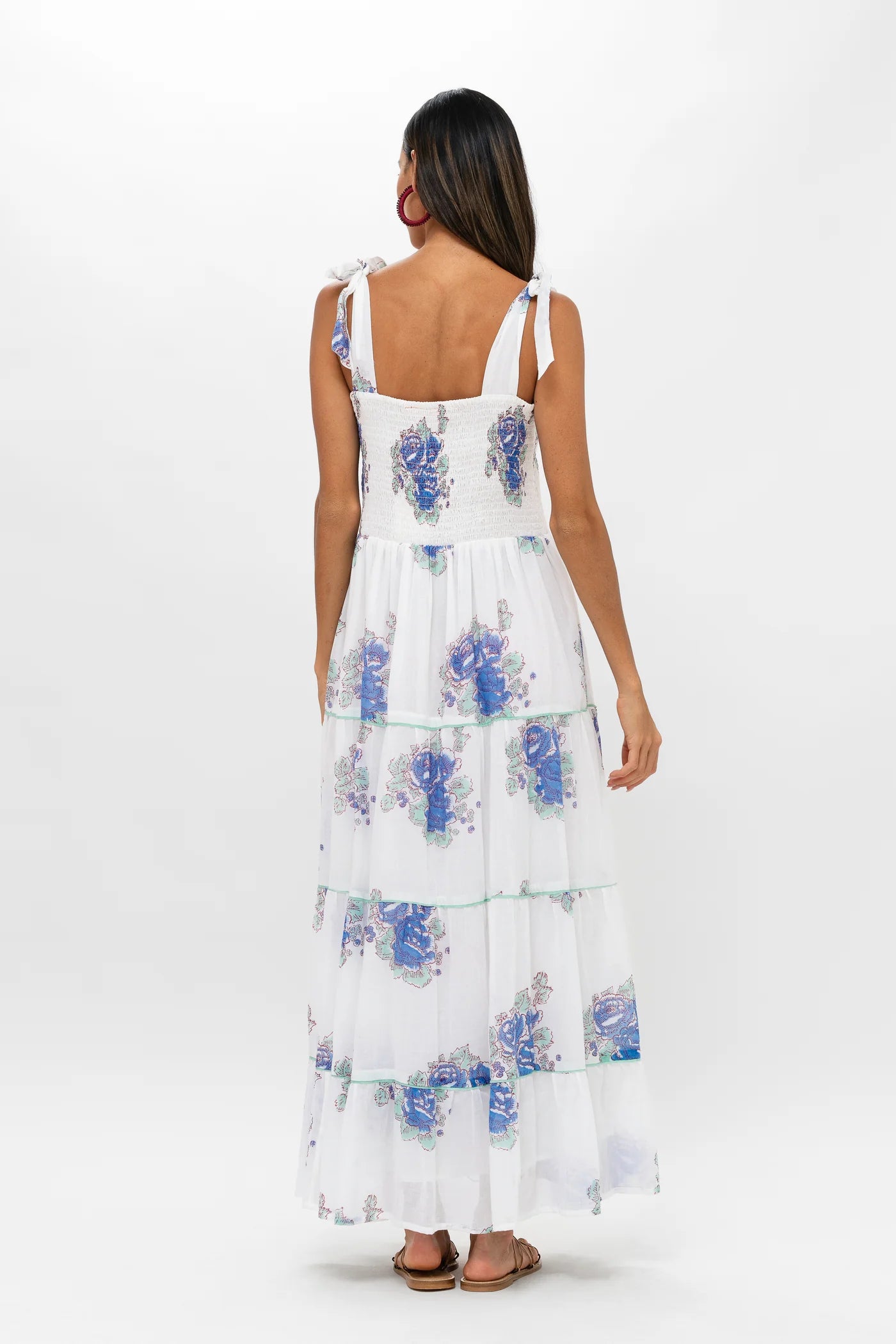 Smocked Wide Strap Maxi Dress in Portofino Aqua