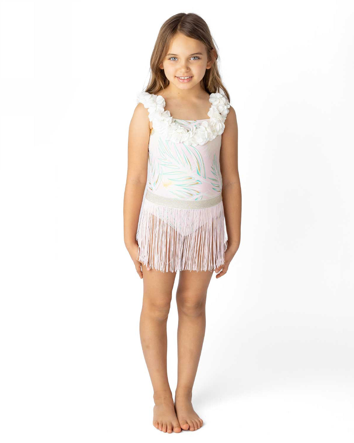 Girls Hula One Piece & Skirt Swim Set | Pink & Green Metallic