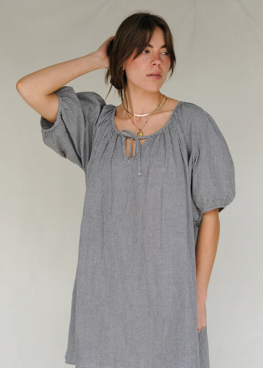 Lawn Dress in Black & White Check