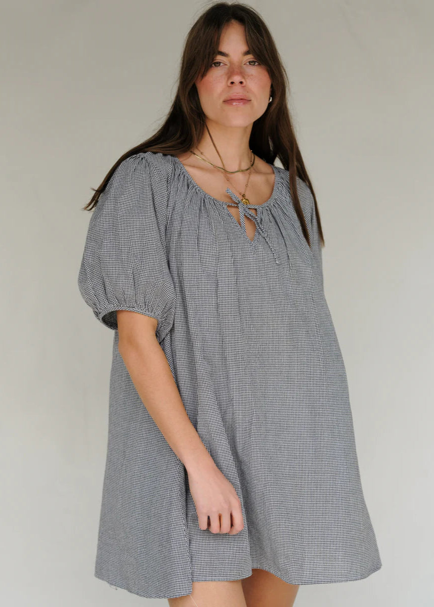 Lawn Dress in Black & White Check