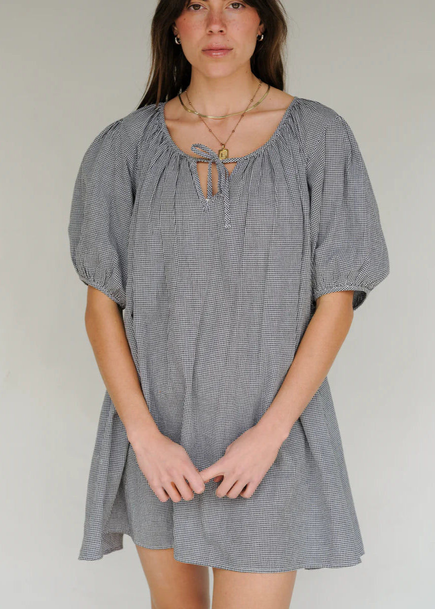 Lawn Dress in Black & White Check
