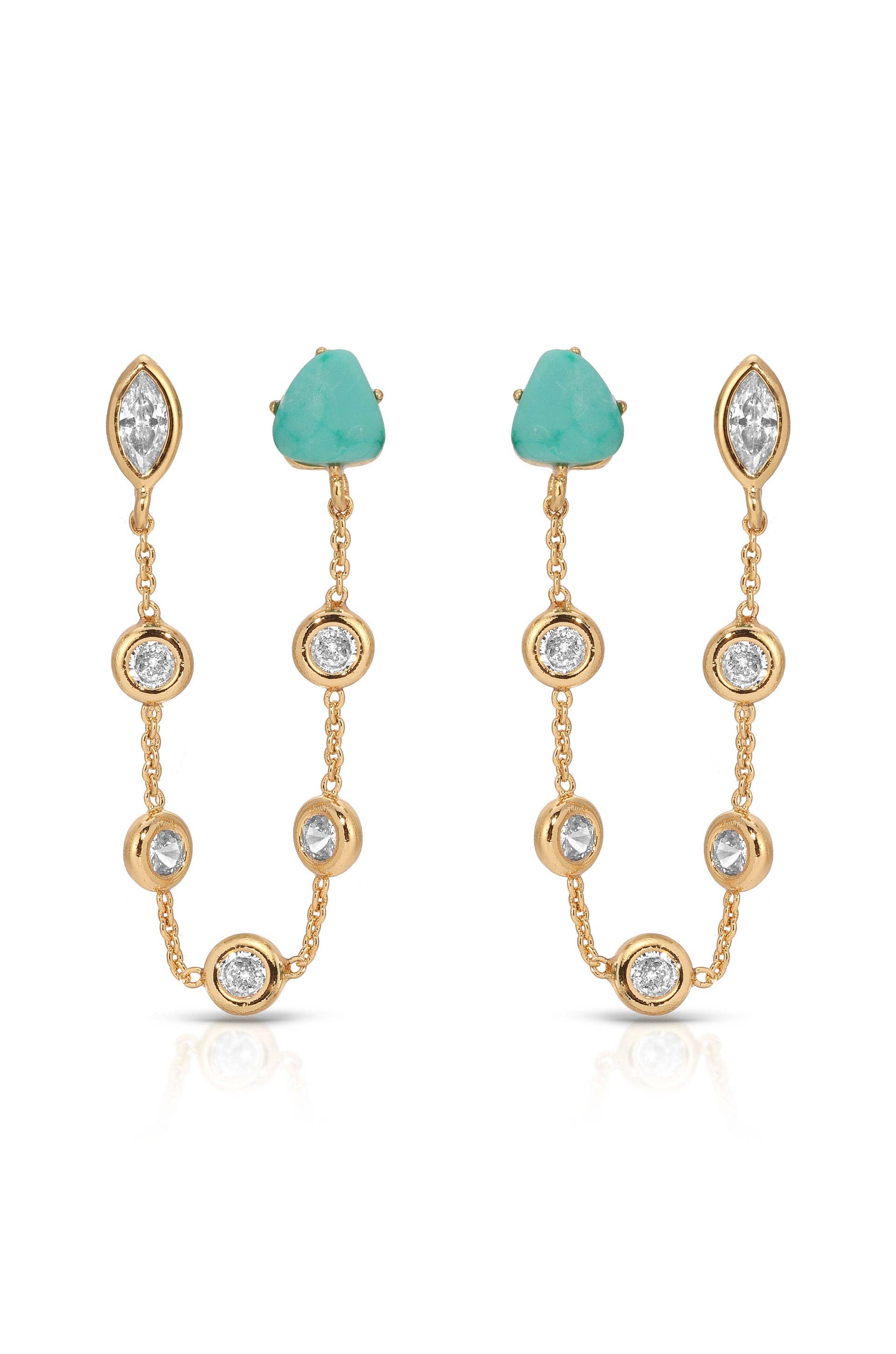 Double Piercing Turquoise Earrings