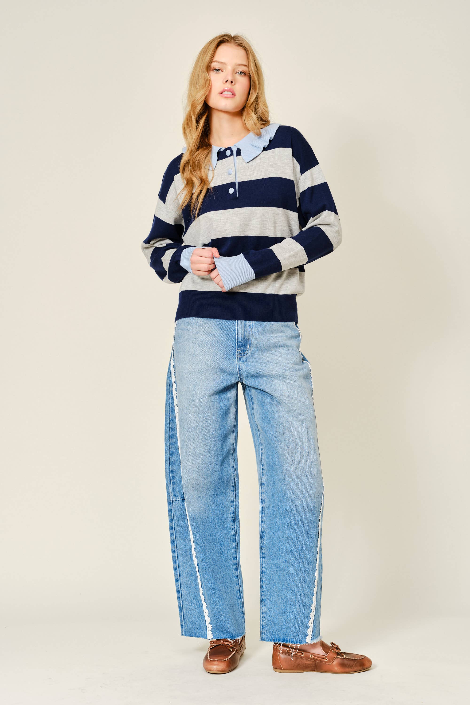 Lace Side Denim Barrel Pants