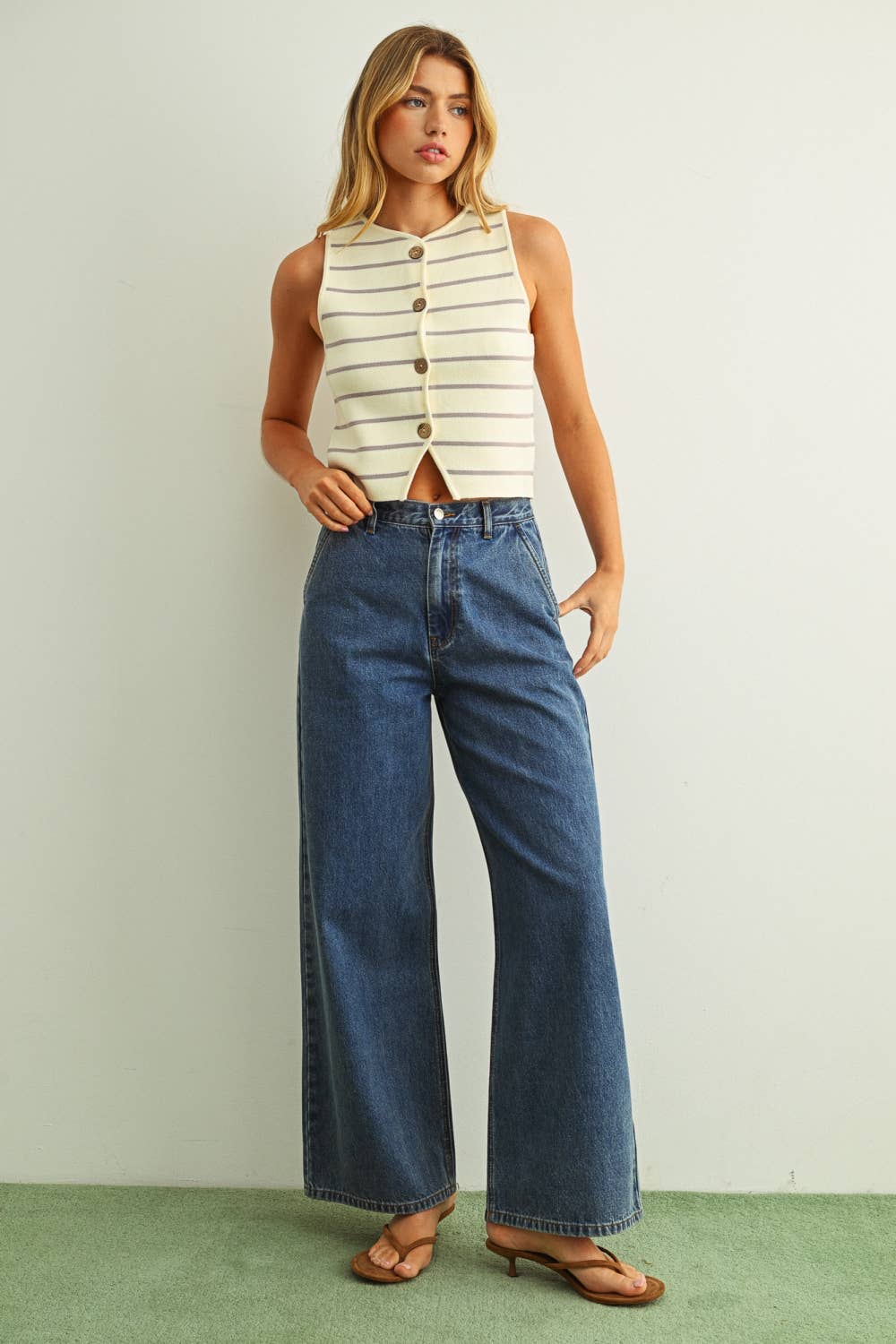 Striped Noa Button Front Knit Tank