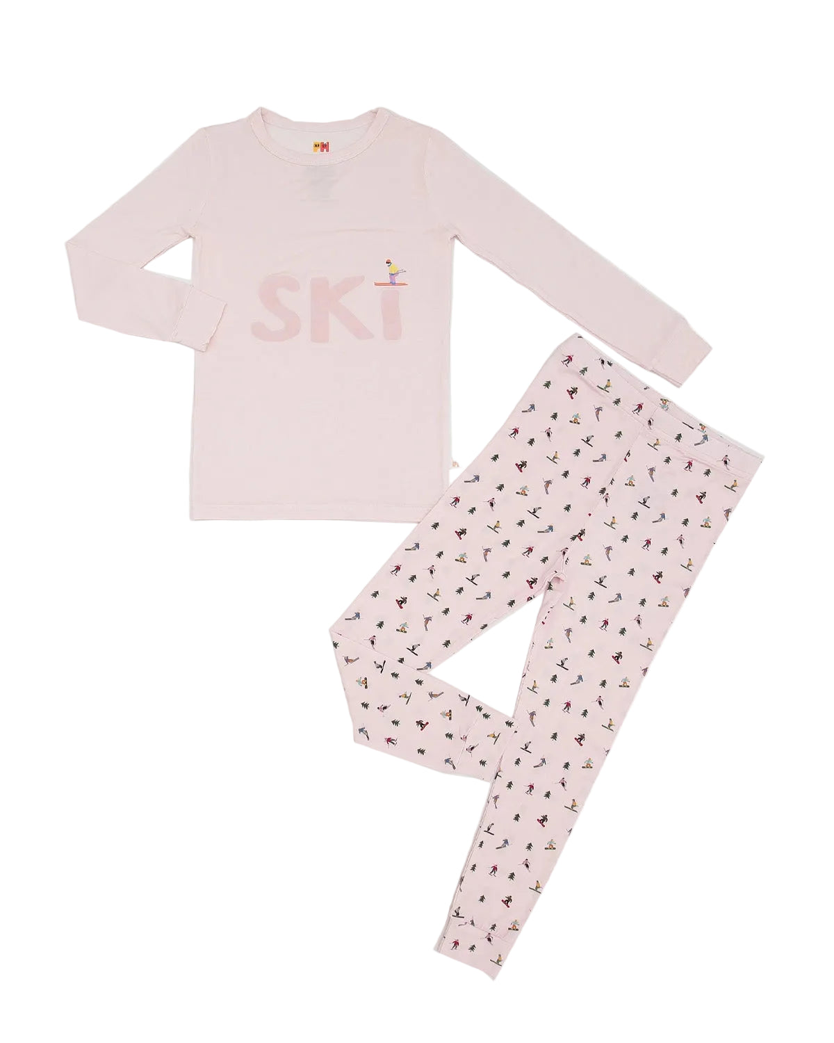 Kids Bamboo LS Printed PJs Set | Pink Ski