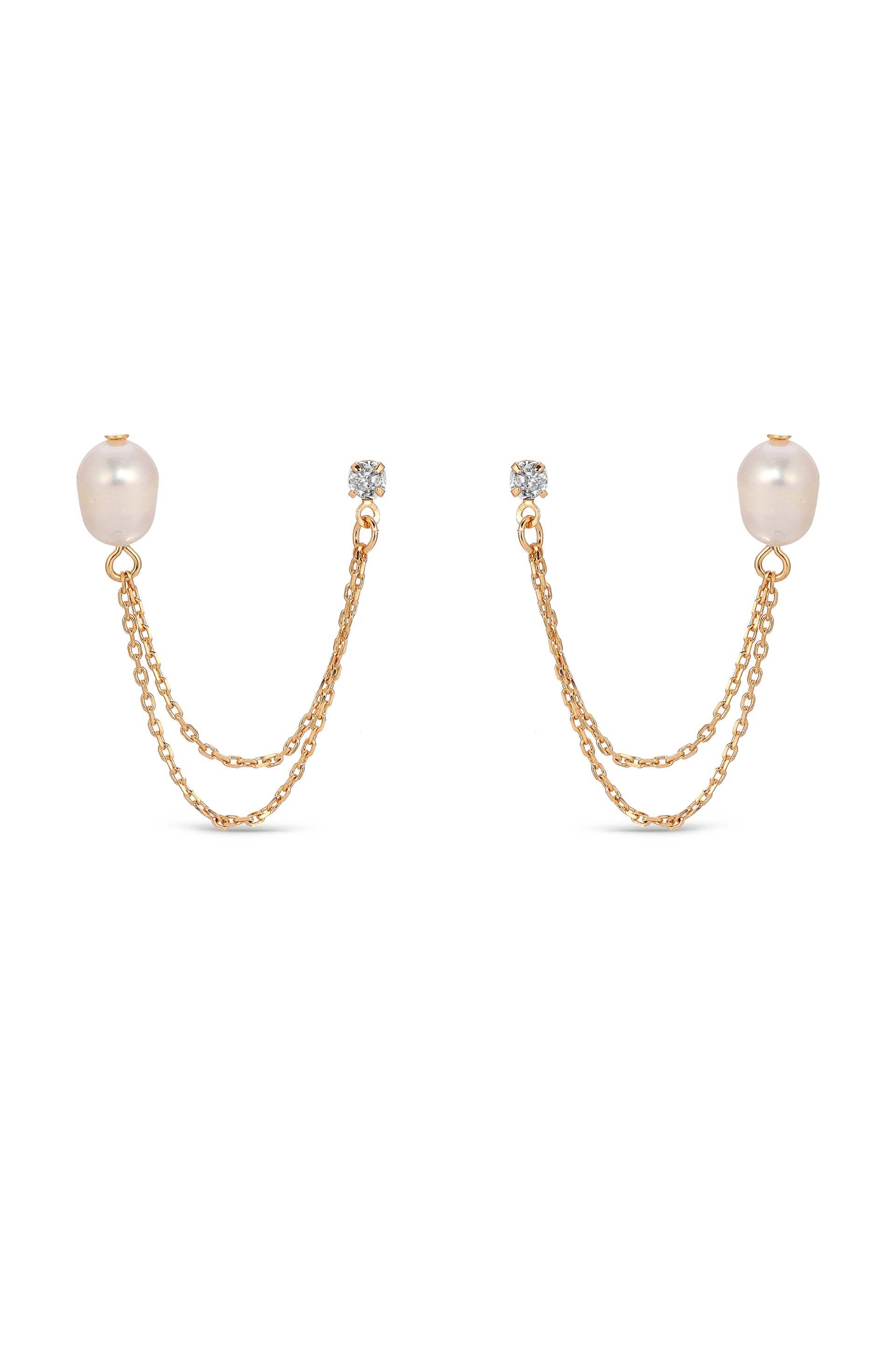 Double Piercing Freshwater Pearl Earrings