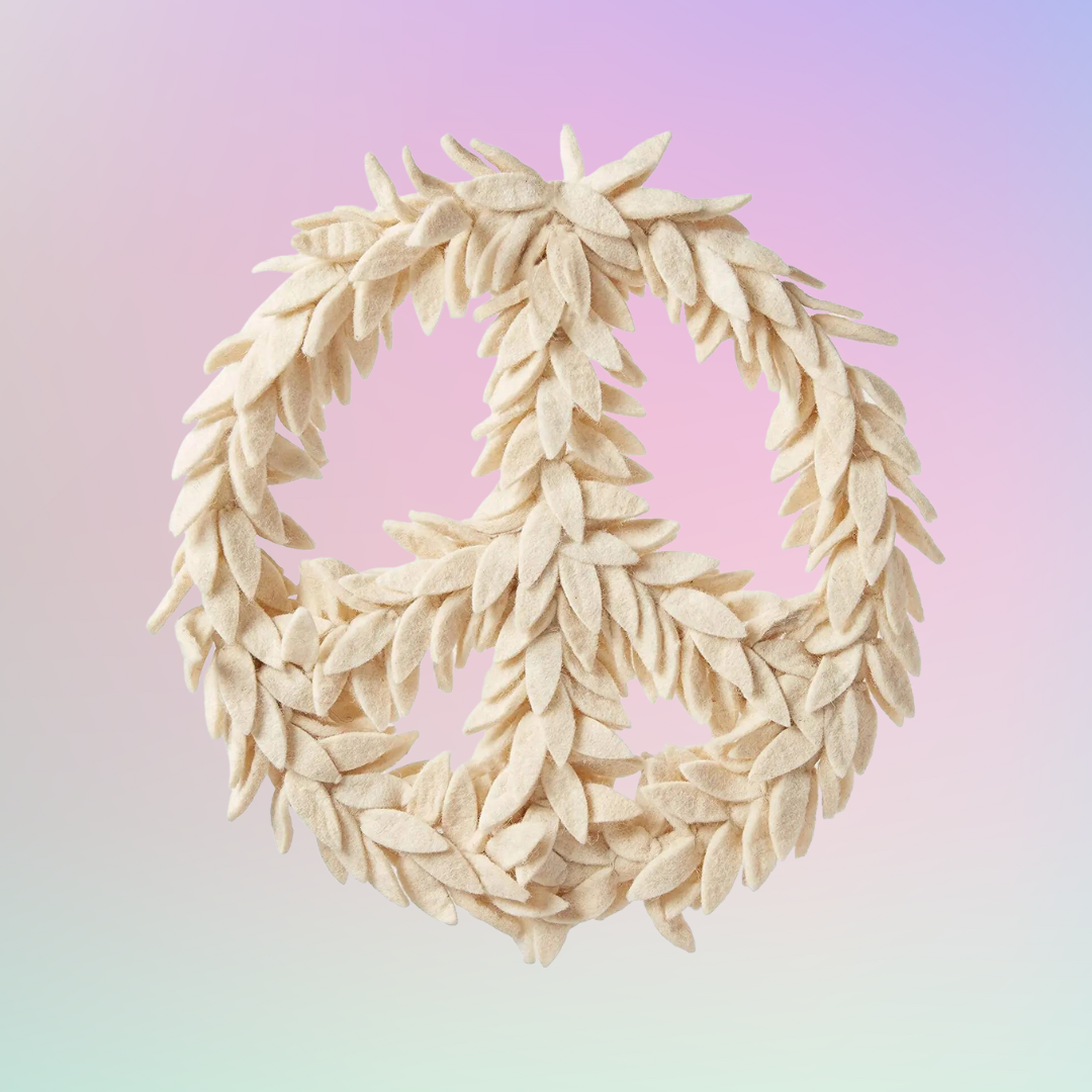 Felted Wool Wreath | Peace Symbol In Cream