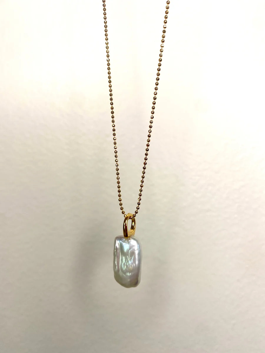 Rectangle Ball Chain Pearl Necklace