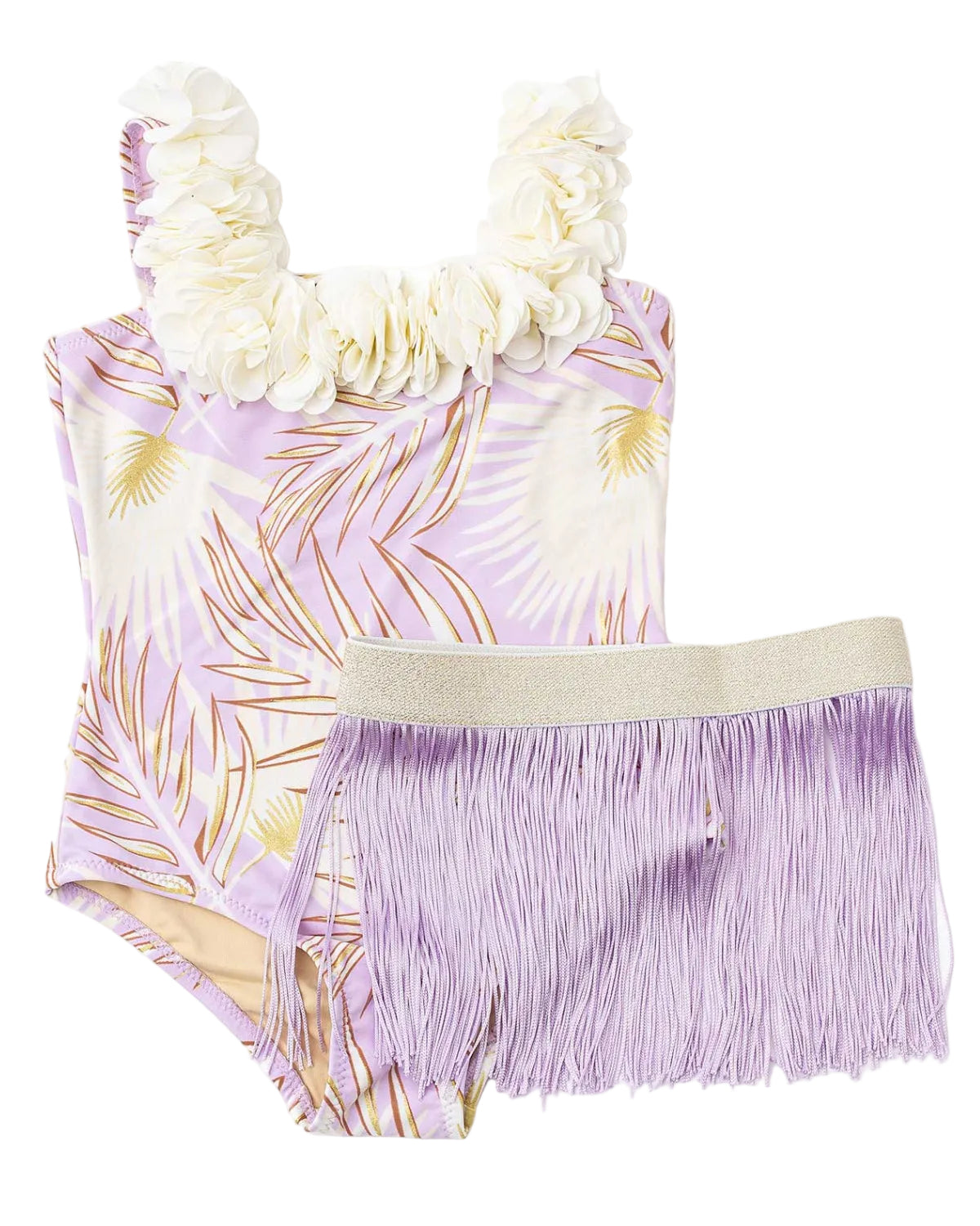 Girls Hula One Piece & Skirt Swim Set | Purple Metallic