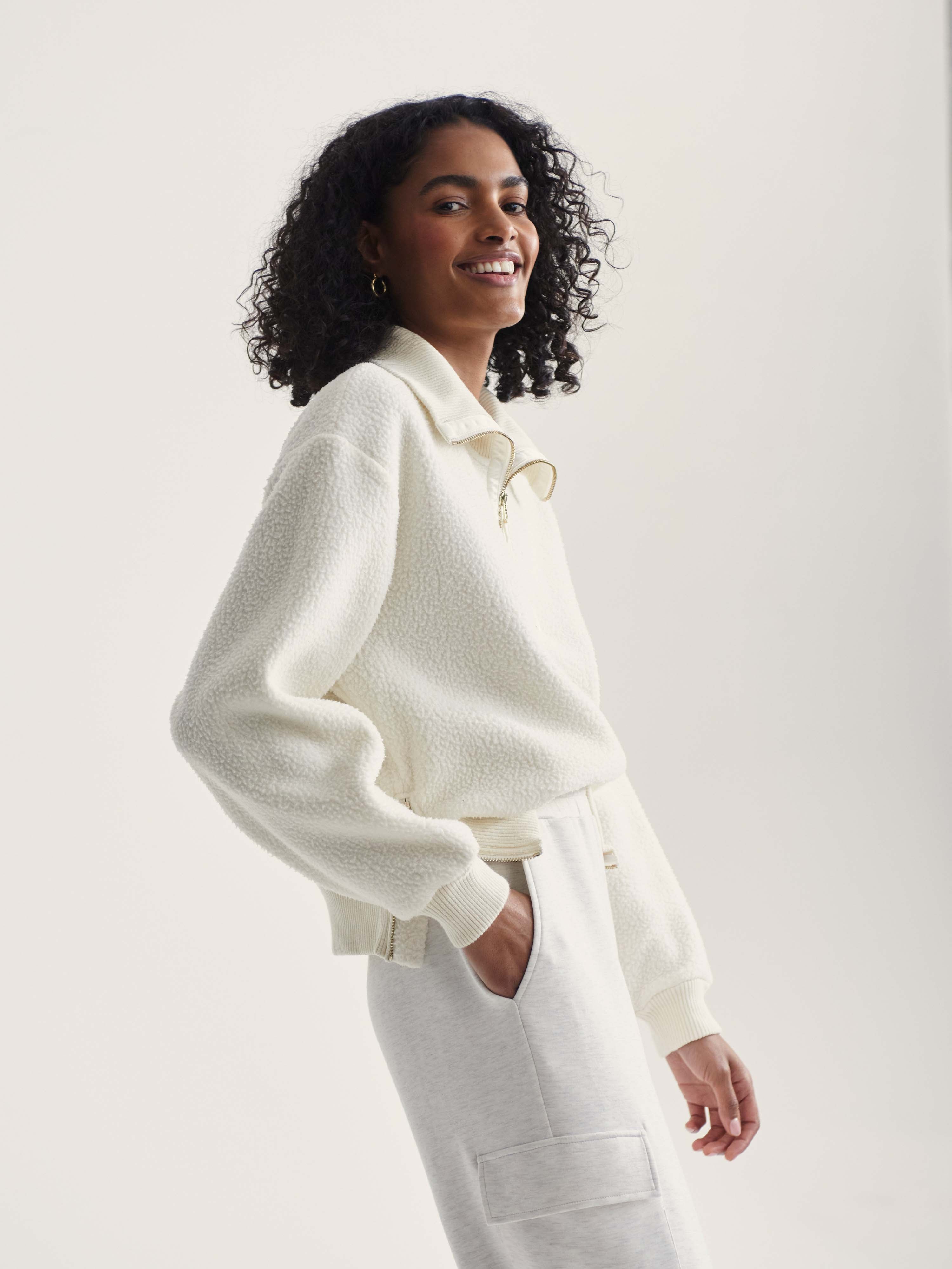 Roselle Half Zip Fleece in Egret