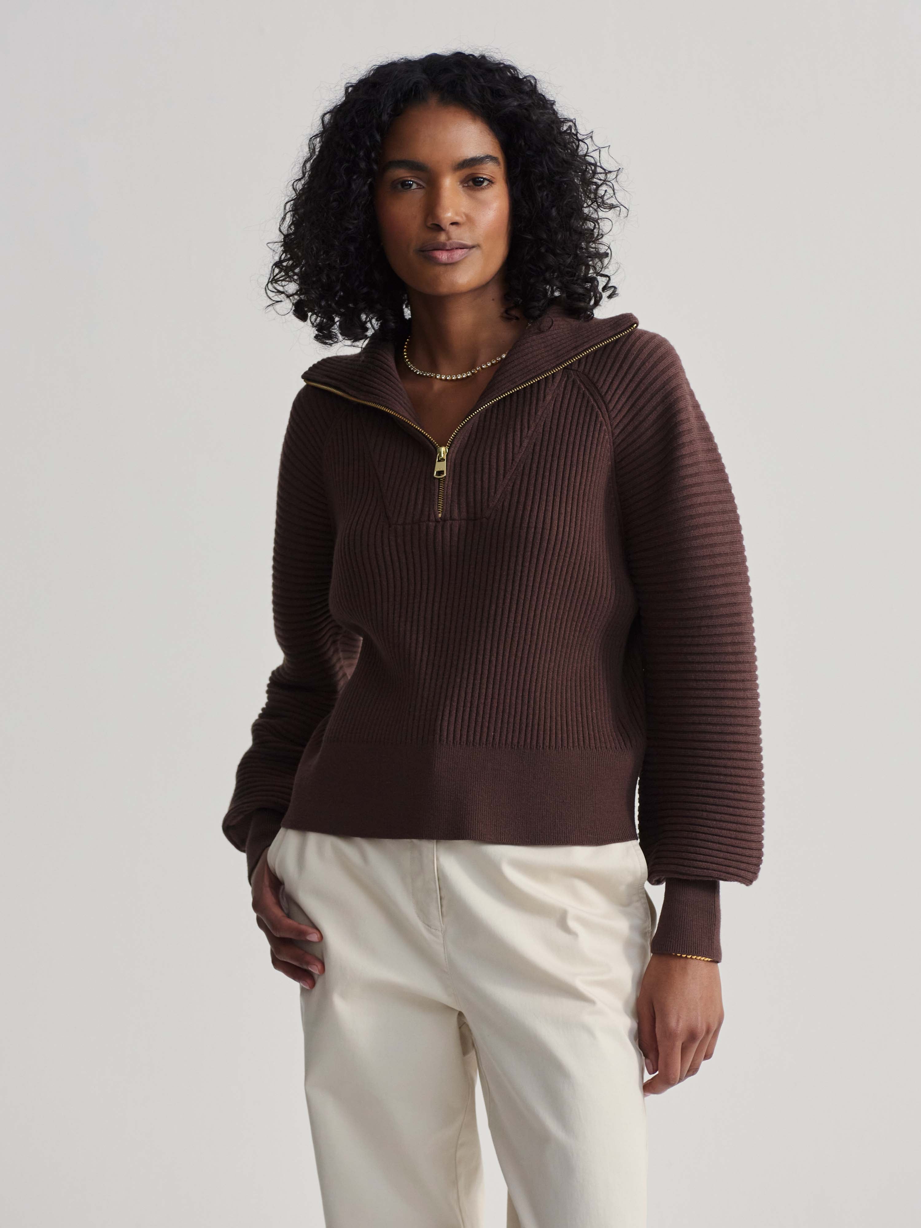 Reid Half-Zip Knit in Coffee Bean