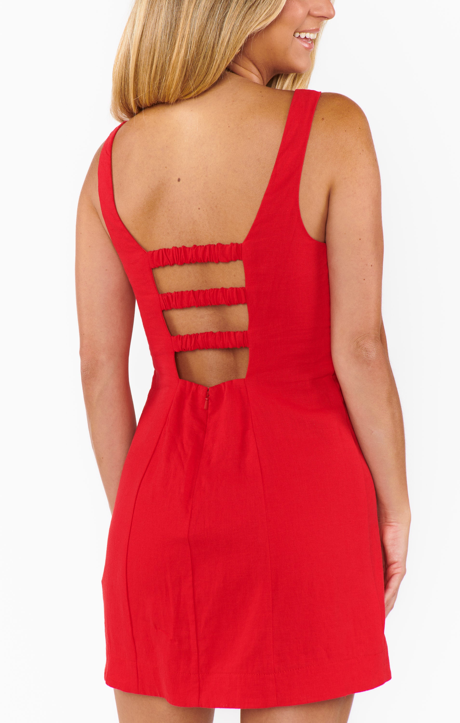 Steph Mini Dress in Red Linen