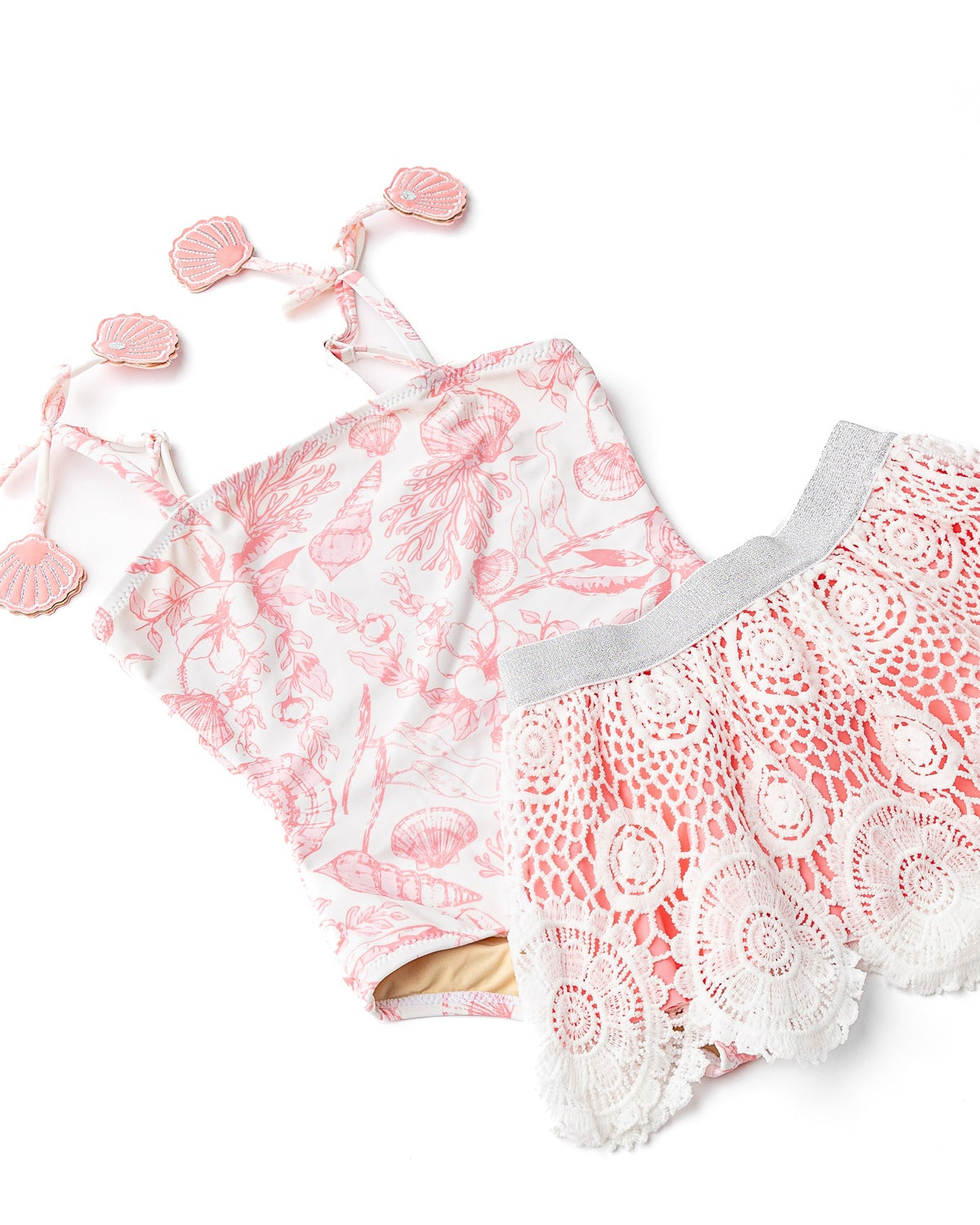 Girls One Piece & Skirt Swimsuit | Seaside Toile