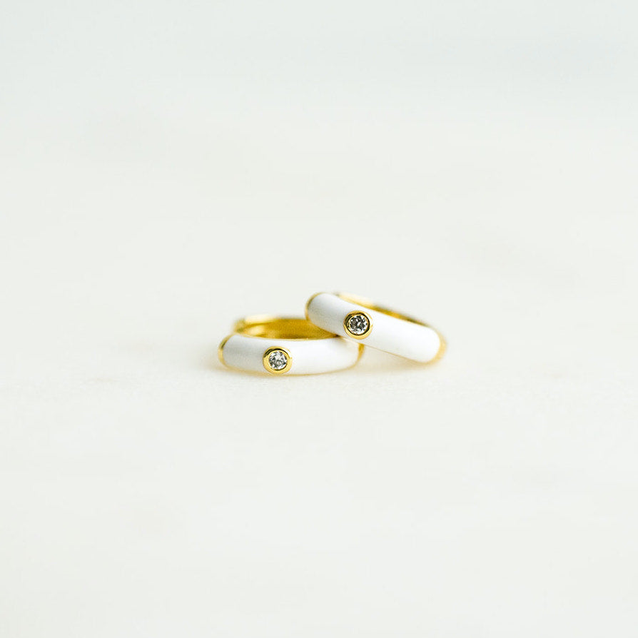 Penny Hoops with CZ Stone | White