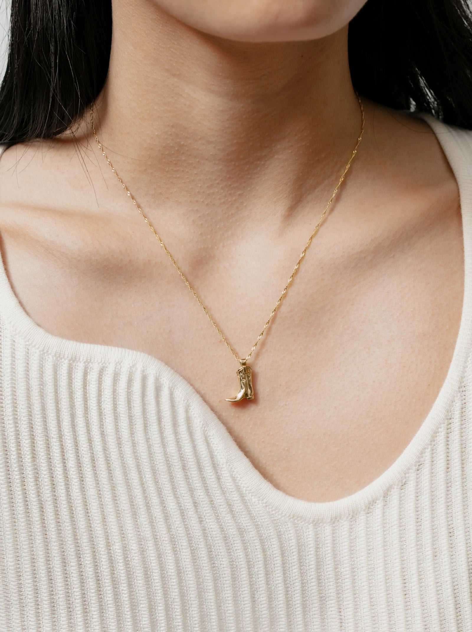 Cowboy Boot Charm Necklace in Gold
