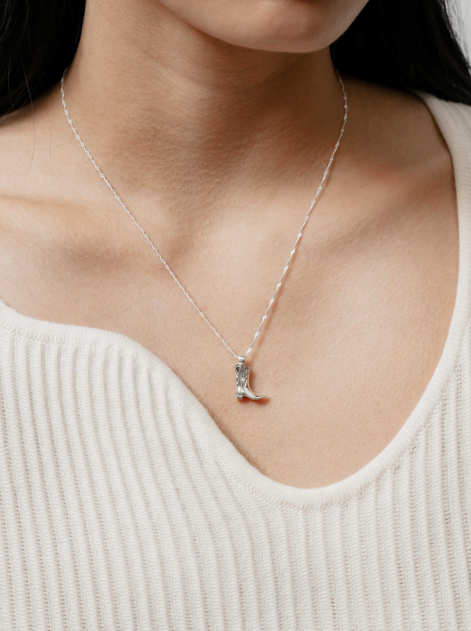 Cowboy Boot Charm Necklace in Silver