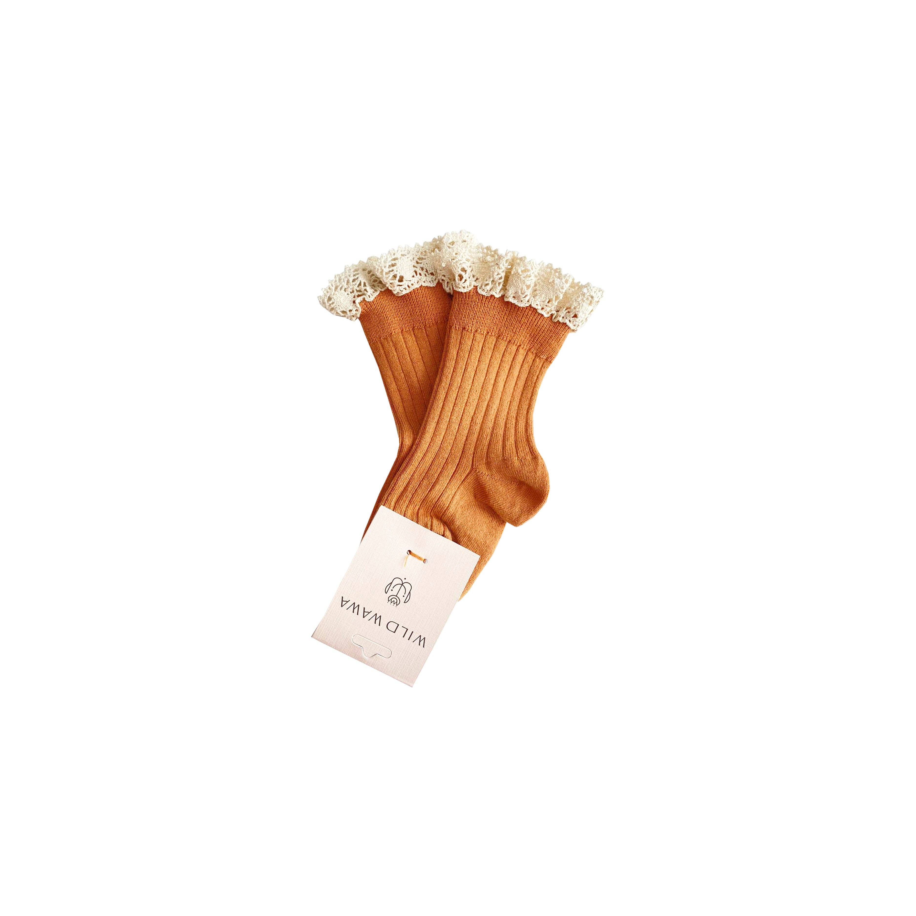 Kids Ankle Lace Socks | Chestnut