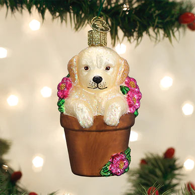 Puppy In Flower Pot Ornament