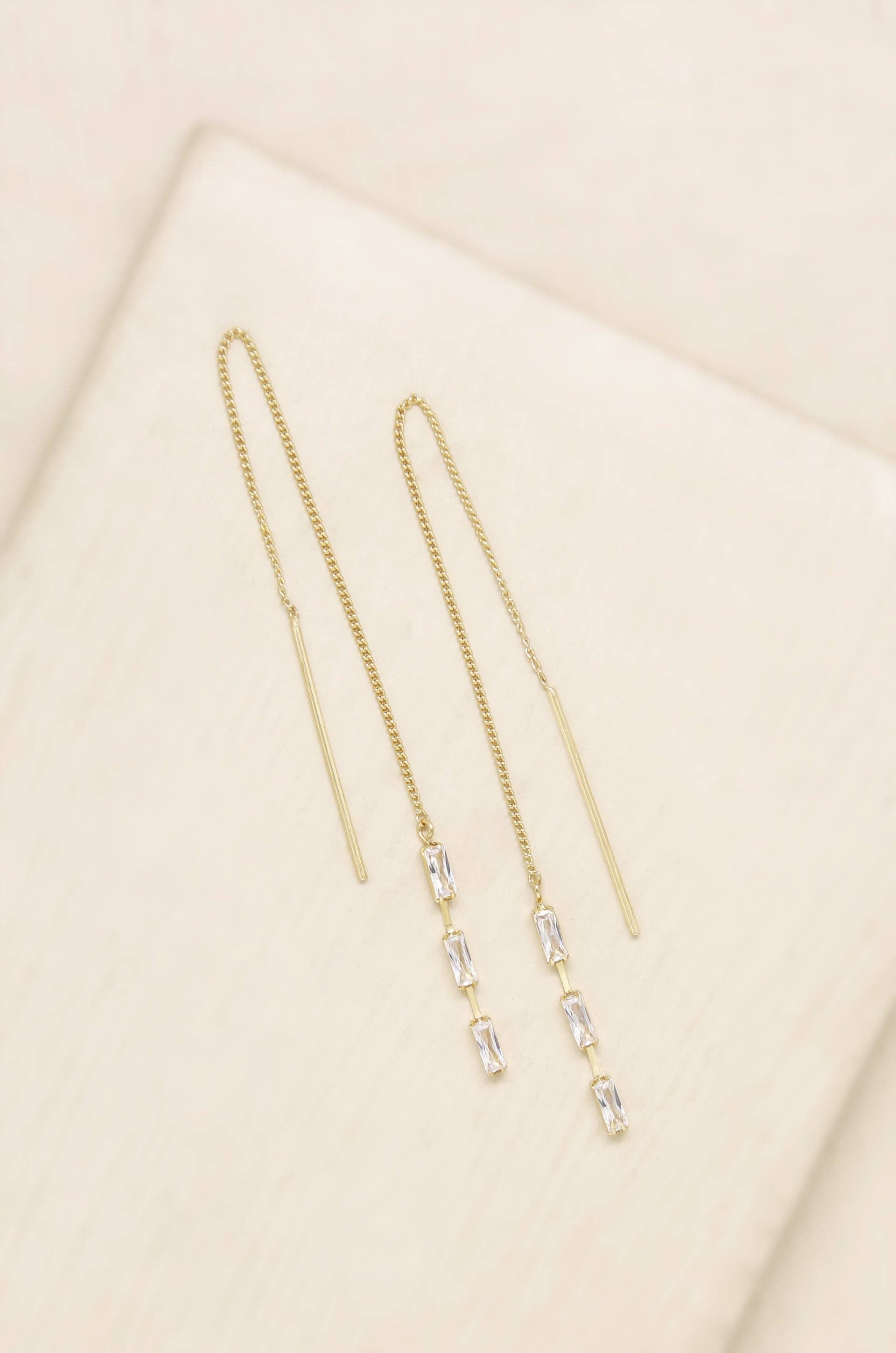 Crystal Baguette Threader Earrings